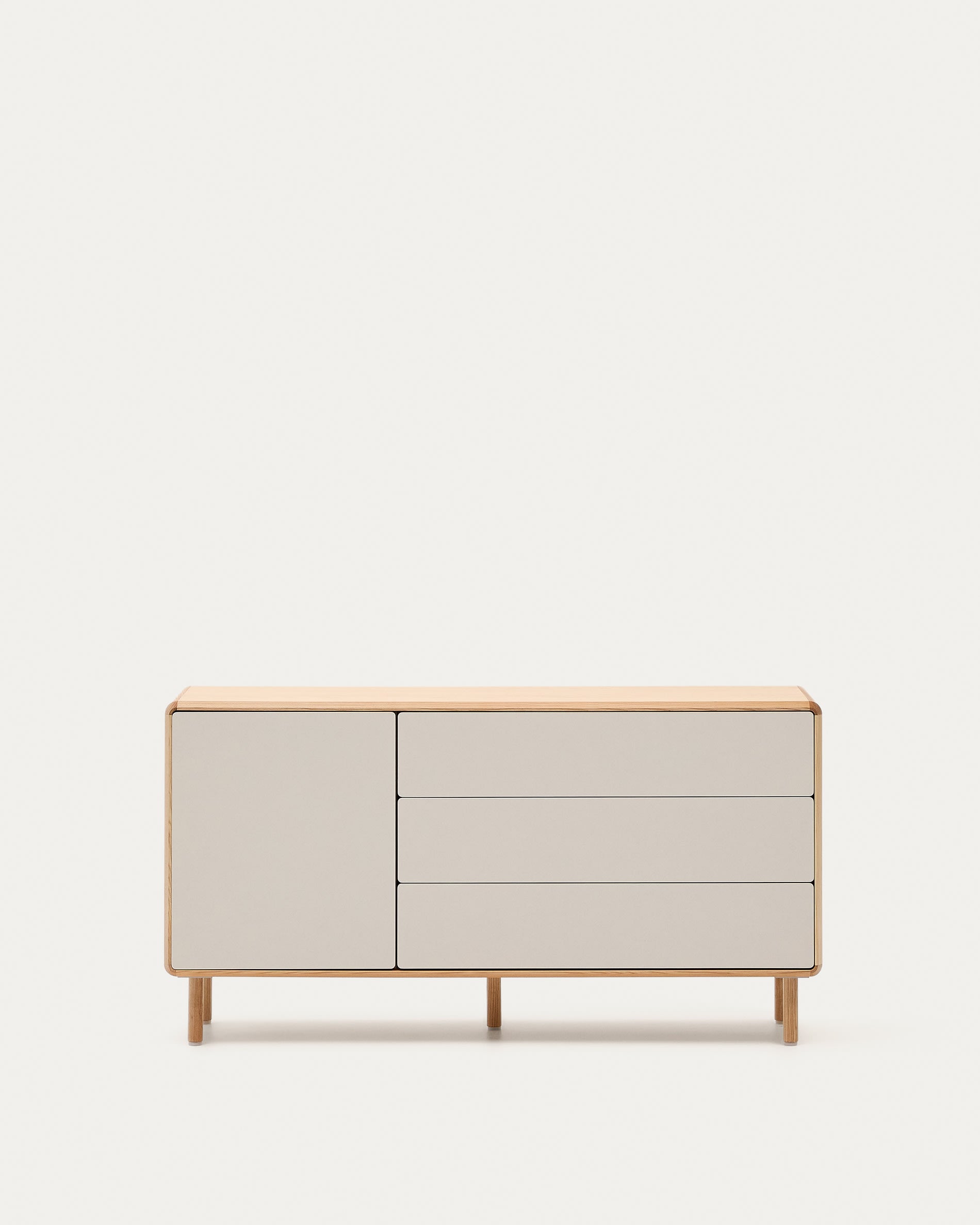 Elegantes Esche-Sideboard mit 1 Tür, 3 Schubladen, ideal für stilvolle Aufbewahrung im Wohn- oder Esszimmer.