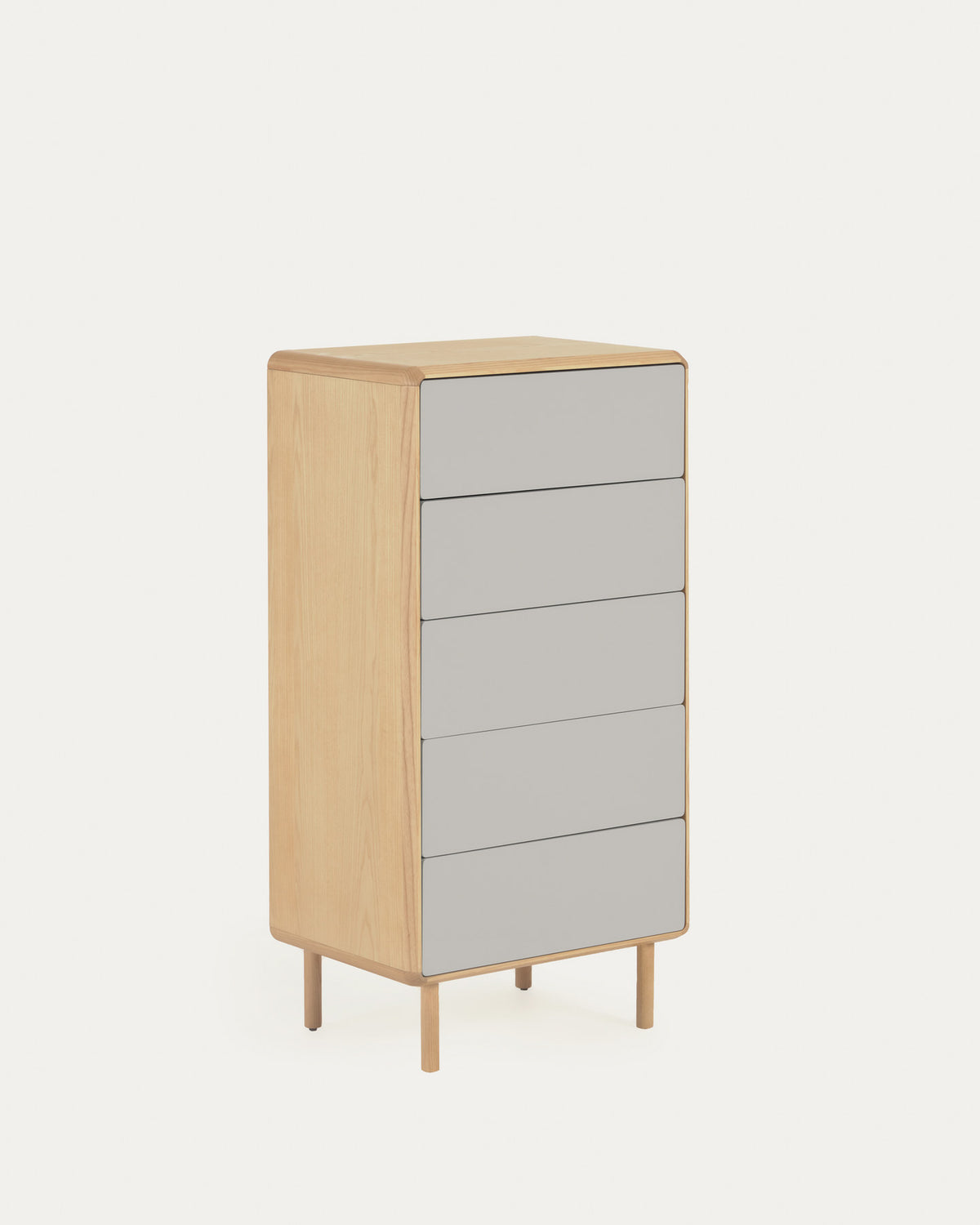 Anielle Kommode mit 5 Schubladen aus massiver Esche und Eschenfurnier 60 x 117 cm in Natur, Grau präsentiert im Onlineshop von KAQTU Design AG. Kommode ist von Kave Home
