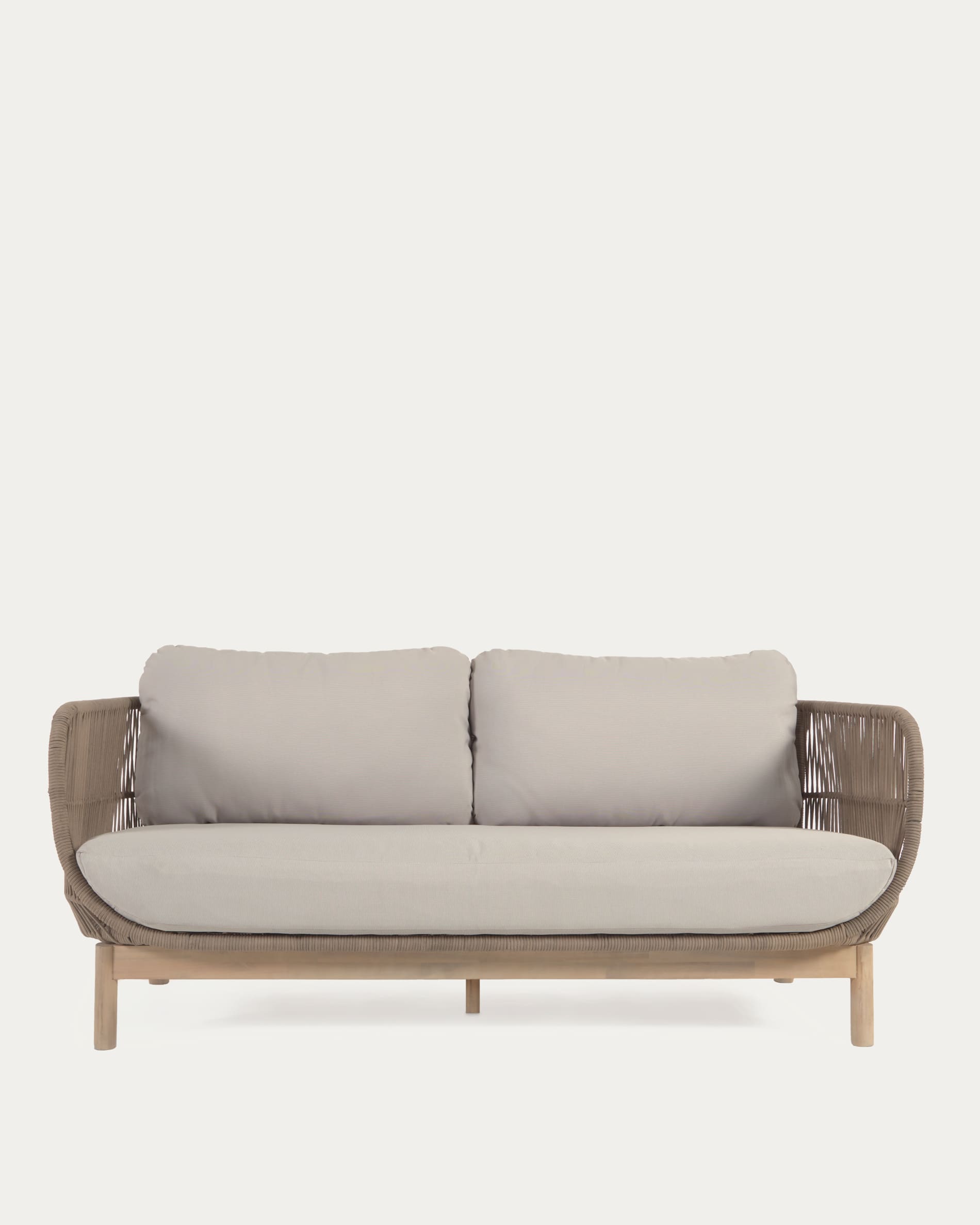 3D-Modell: Catalina 3-Sitzer Sofa, Akazienholz, beiges Seil, UV-beständig, FSC-zertifiziert, für Aussenbereiche.