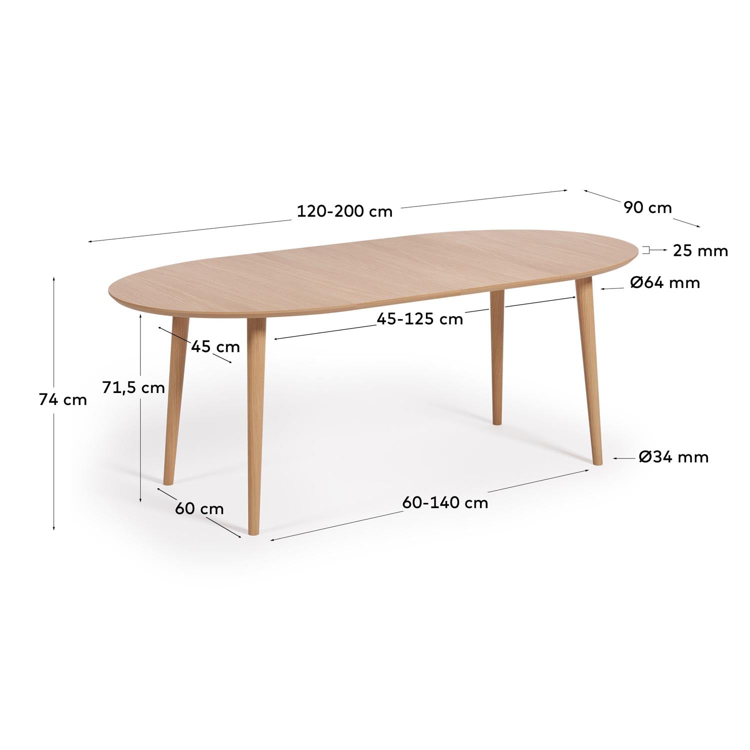 Eleganter Oqui Ausziehtisch: Eichenfurnier, Gummibaumholz, Ø120-200cm. Perfekt für gesellige Runden und stilvolle Esszimmer.