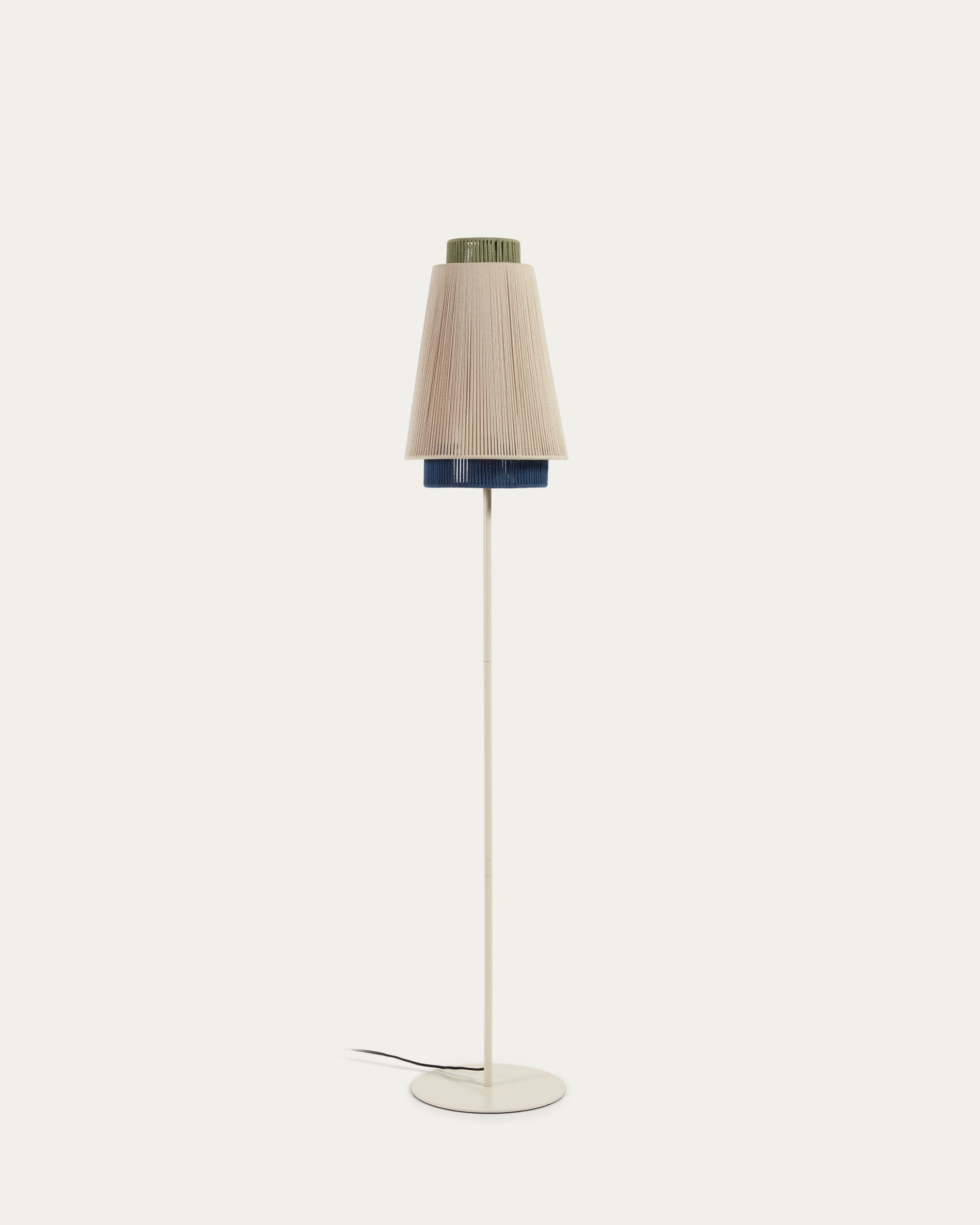 Elegante Stehlampe Yuvia aus Baumwolle in Beige und Blau, handgefertigt, umweltfreundlich, ideal für stilvolle Akzente.