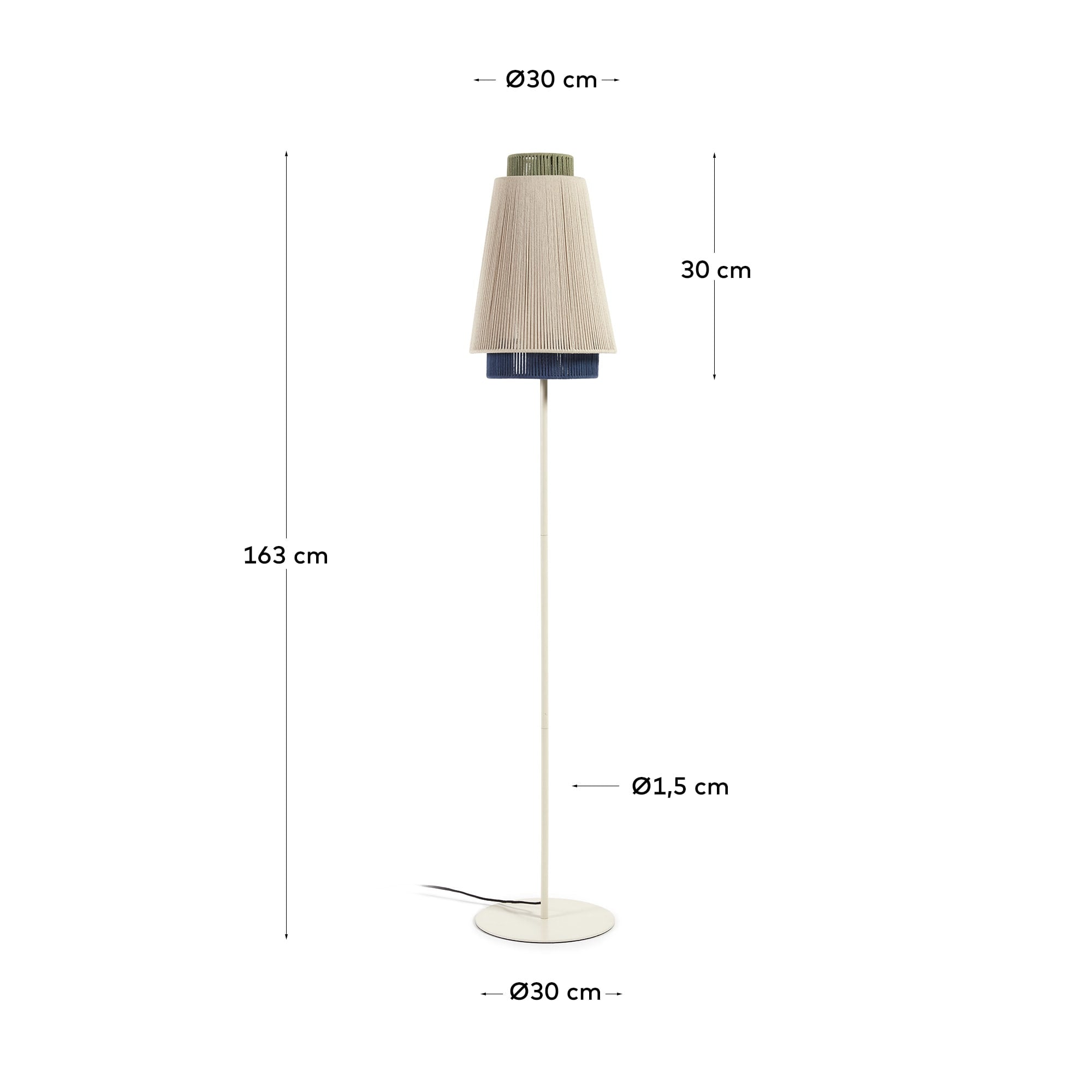 Die Stehlampe Yuvia von Kave Home vereint stilvolle Eleganz und natürliche Materialien in Beige und Blau, perfekt für ein gemütliches Zuhause.