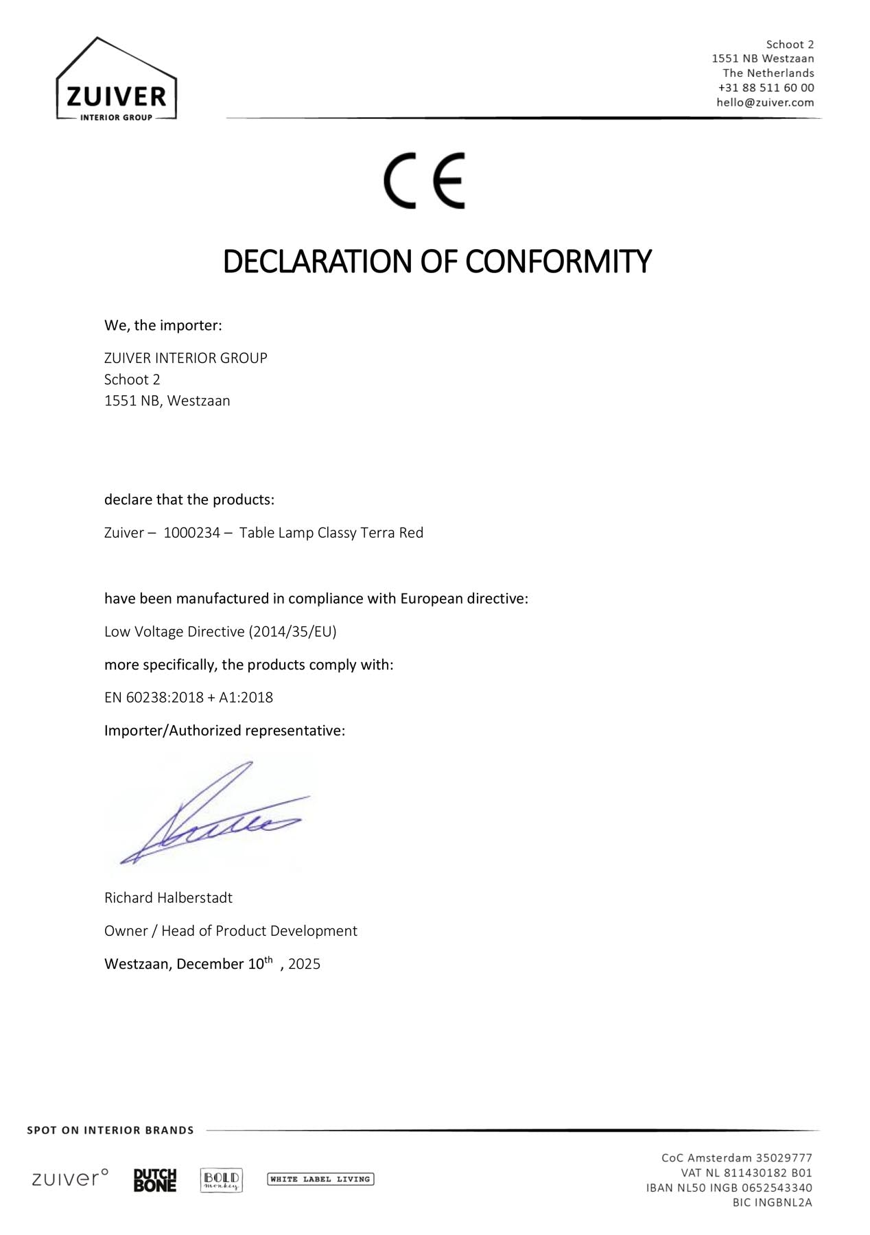 Tischlampe Classy in Rot präsentiert im Onlineshop von KAQTU Design AG. Tischleuchte ist von Zuiver