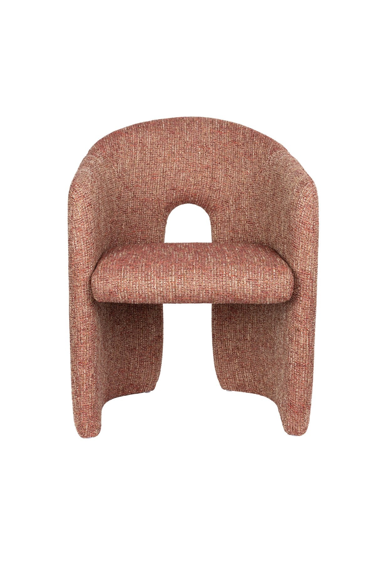 Roter Polsterstuhl Chair Contour von Zuiver mit Sitzfläche und Rückenlehne aus Polyester, Schaumstoffpolsterung und rotem Gestell.