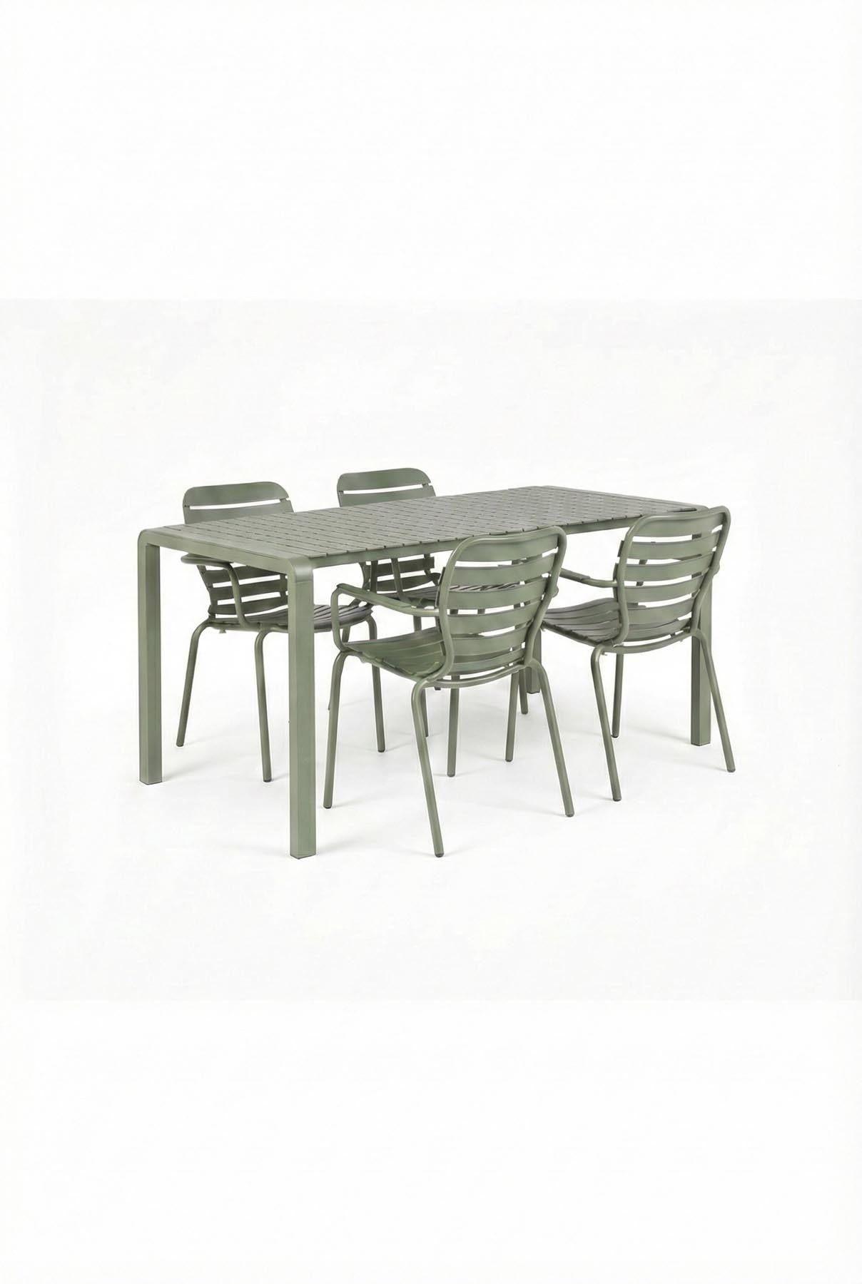 Gartentisch Vondel 168.5 + 4 Armlehnstühle Vondel Grün in Grün präsentiert im Onlineshop von KAQTU Design AG. Gartentischset ist von Zuiver