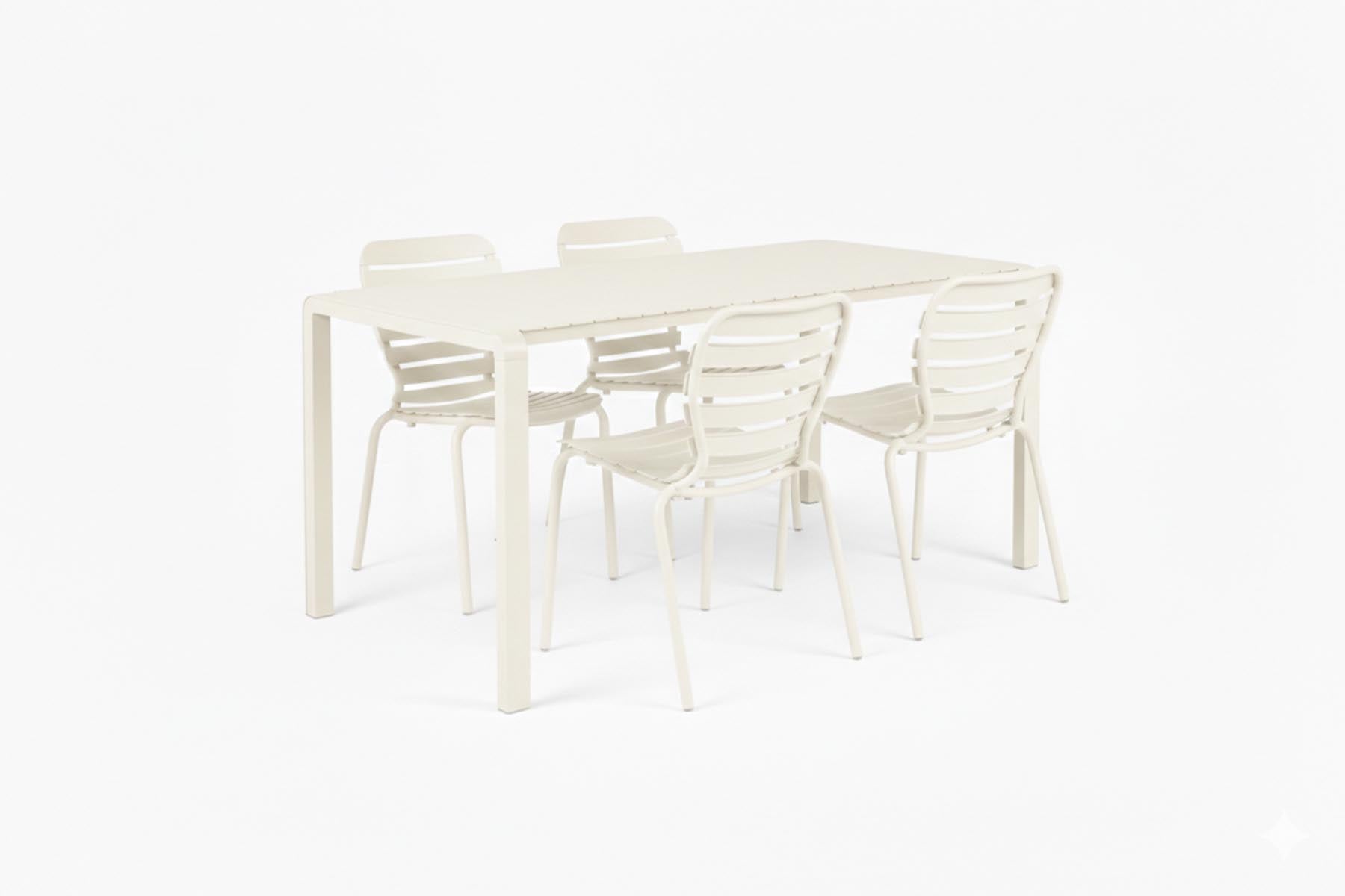 Gartentisch Vondel 168.5 + 4 Stühle Vondel weiss in Weiss präsentiert im Onlineshop von KAQTU Design AG. Gartentischset ist von Zuiver