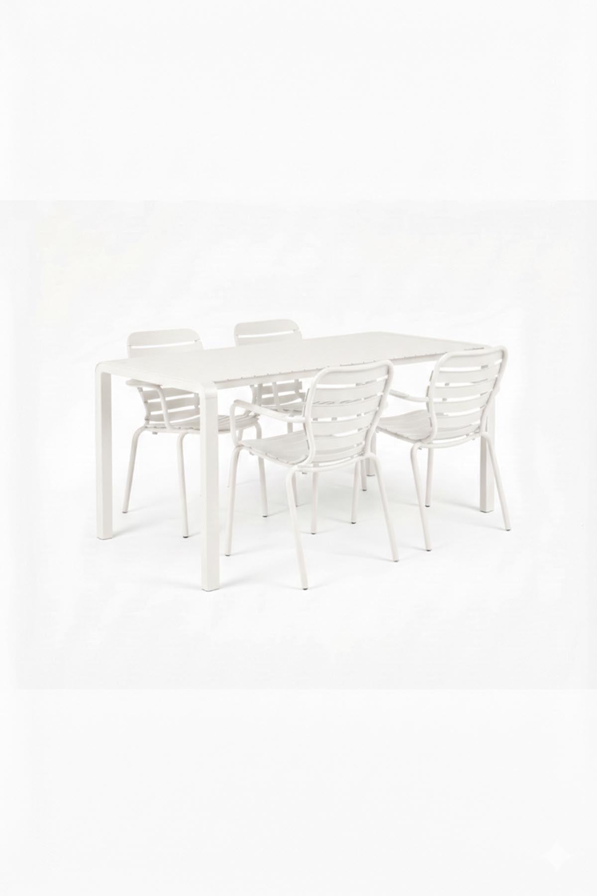 Gartentisch Vondel 168.5 + 4 Armlehnstühle Vondel weiss in Weiss präsentiert im Onlineshop von KAQTU Design AG. Gartentischset ist von Zuiver