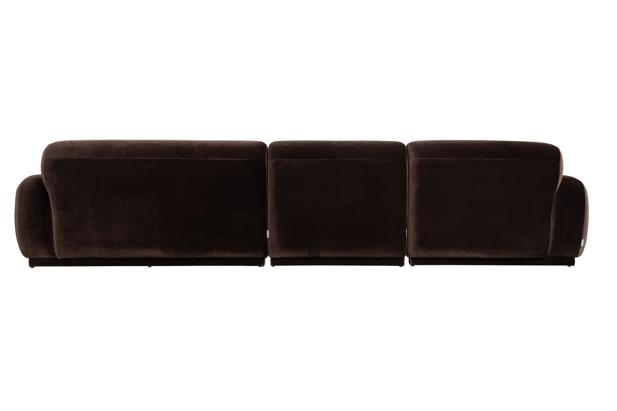 Braunes Ecksofa links Hazel von Zuiver mit Chaise Longue, gepolsterter Polyester-Bezug, grosszügige Form und weiche Rundungen.