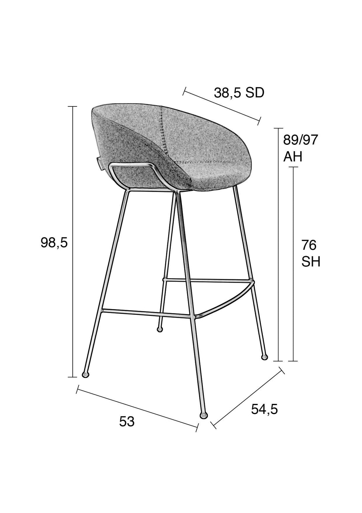 Barstuhl Feston in Grau präsentiert im Onlineshop von KAQTU Design AG. Barstuhl ist von Zuiver