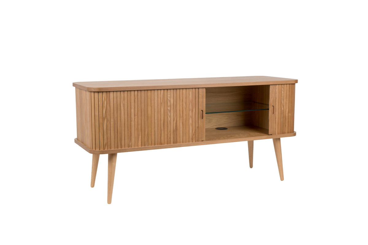 Sideboard Barbier von Zuiver mit Holzfurnier, Lamellen-Schiebetüren und Beinen