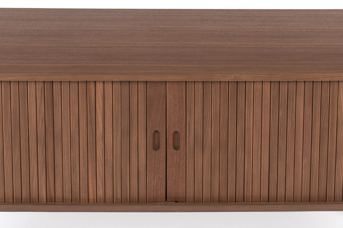 Sideboard Barbier von Zuiver mit Holzfurnier, Lamellen-Schiebetüren und Beinen