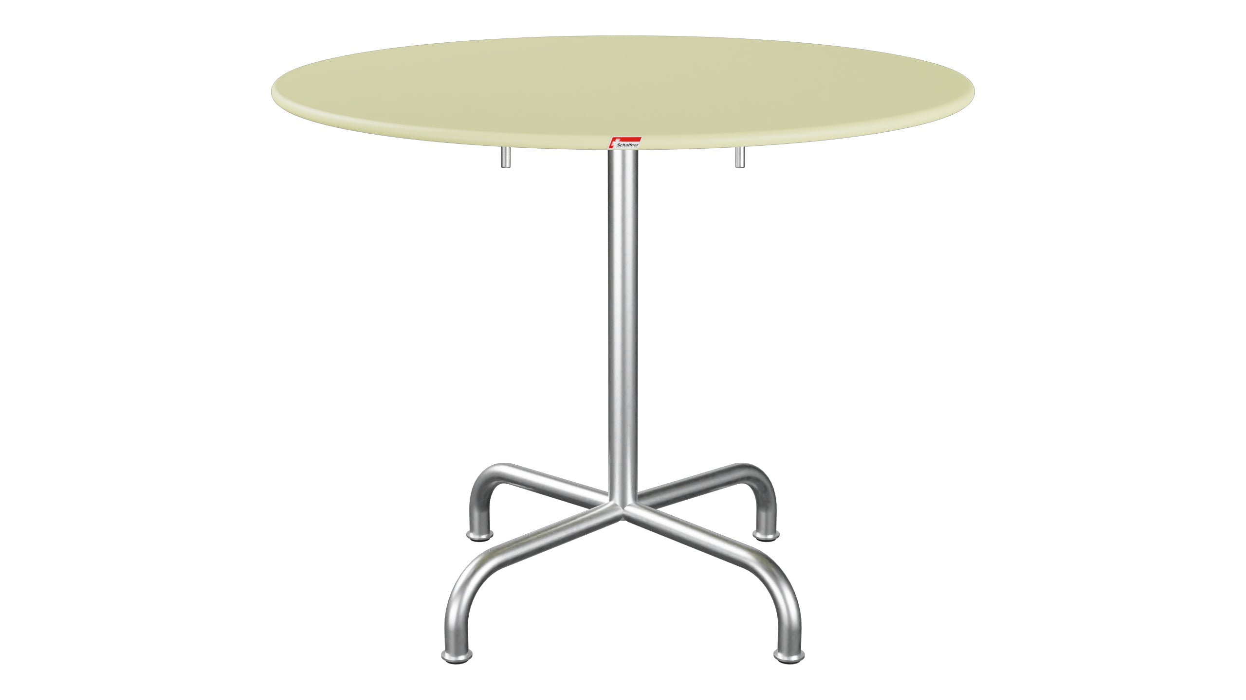 Rigi Metall-Gartentisch ø90 klappbar in Buchsbaumgelb präsentiert im Onlineshop von KAQTU Design AG. Gartentisch ist von Schaffner