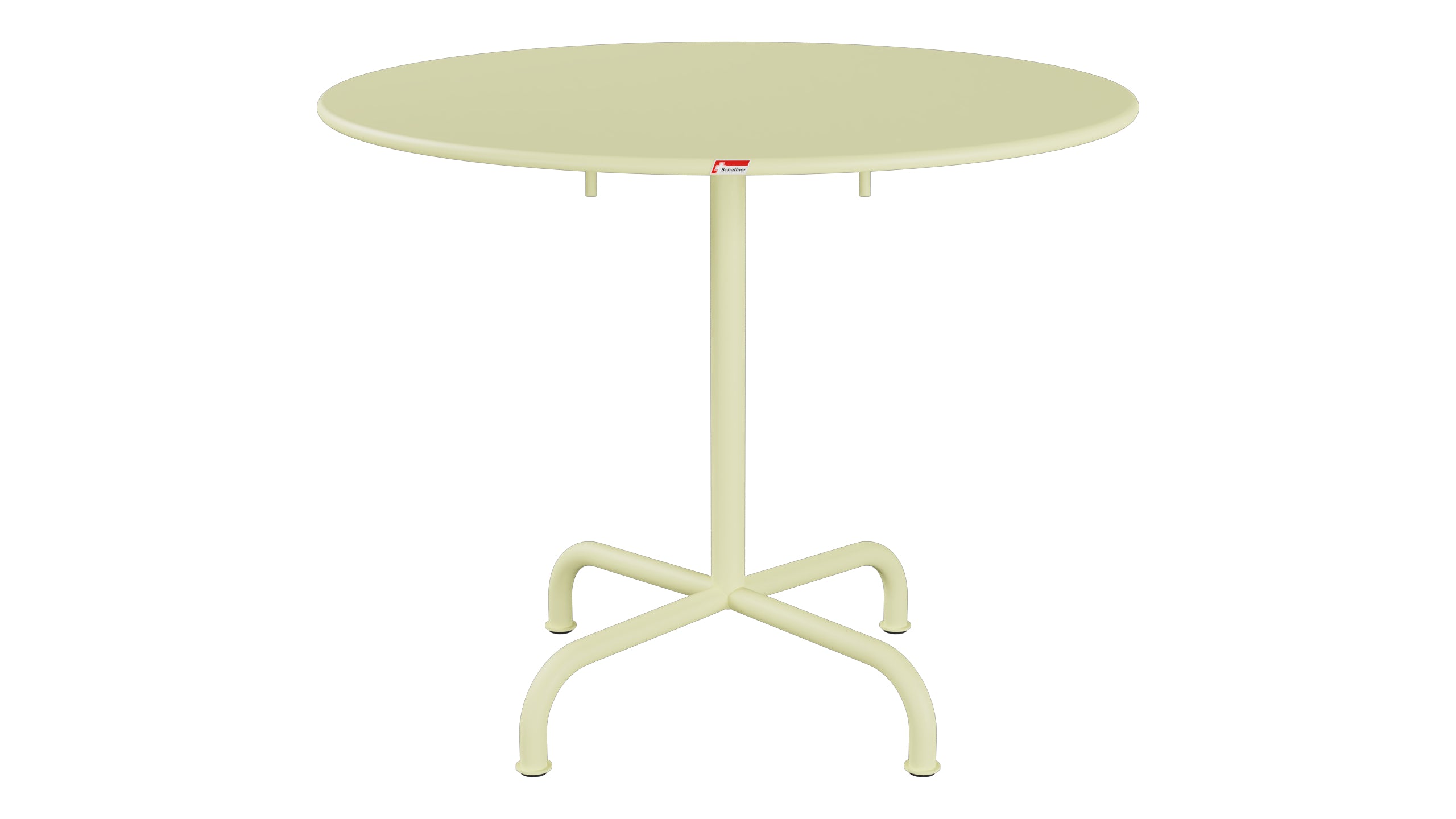 Rigi Metall-Gartentisch ø90 klappbar in Buchsbaumgelb präsentiert im Onlineshop von KAQTU Design AG. Gartentisch ist von Schaffner