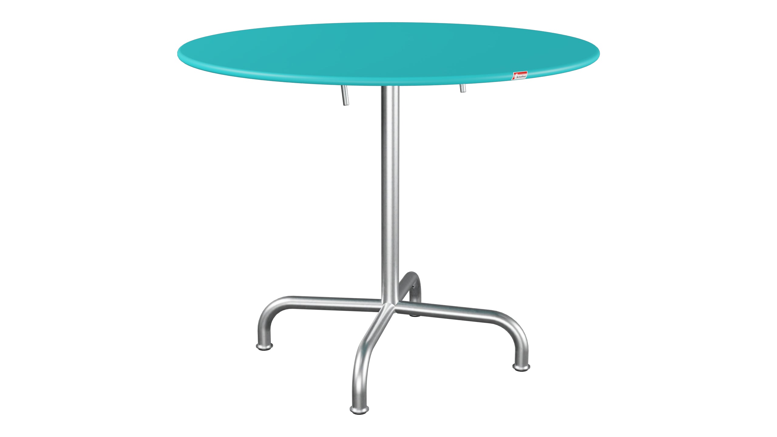 Rigi Metall-Gartentisch ø90 klappbar in Türkis präsentiert im Onlineshop von KAQTU Design AG. Gartentisch ist von Schaffner