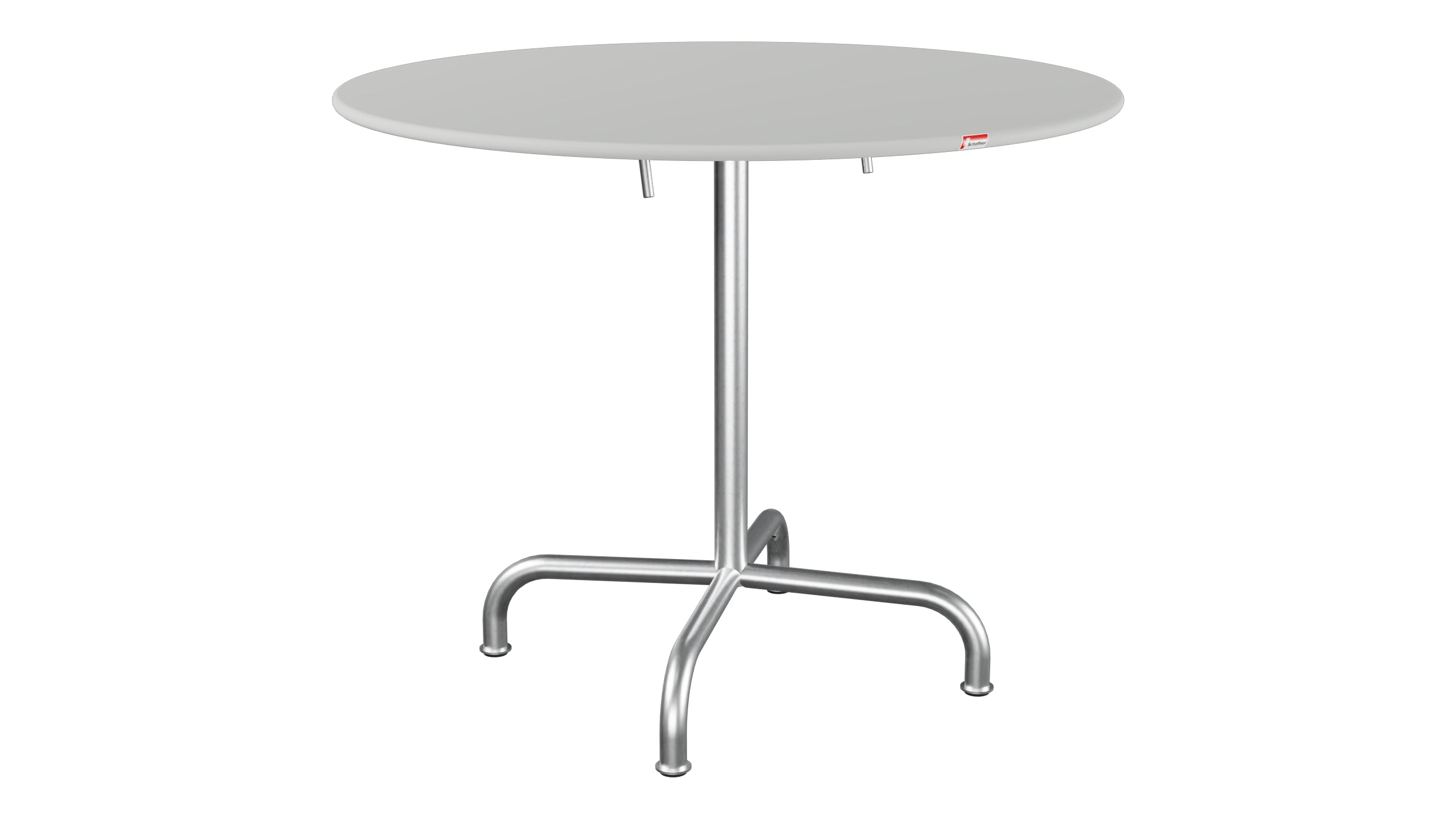 Rigi Metall-Gartentisch ø90 klappbar in Alusilber präsentiert im Onlineshop von KAQTU Design AG. Gartentisch ist von Schaffner