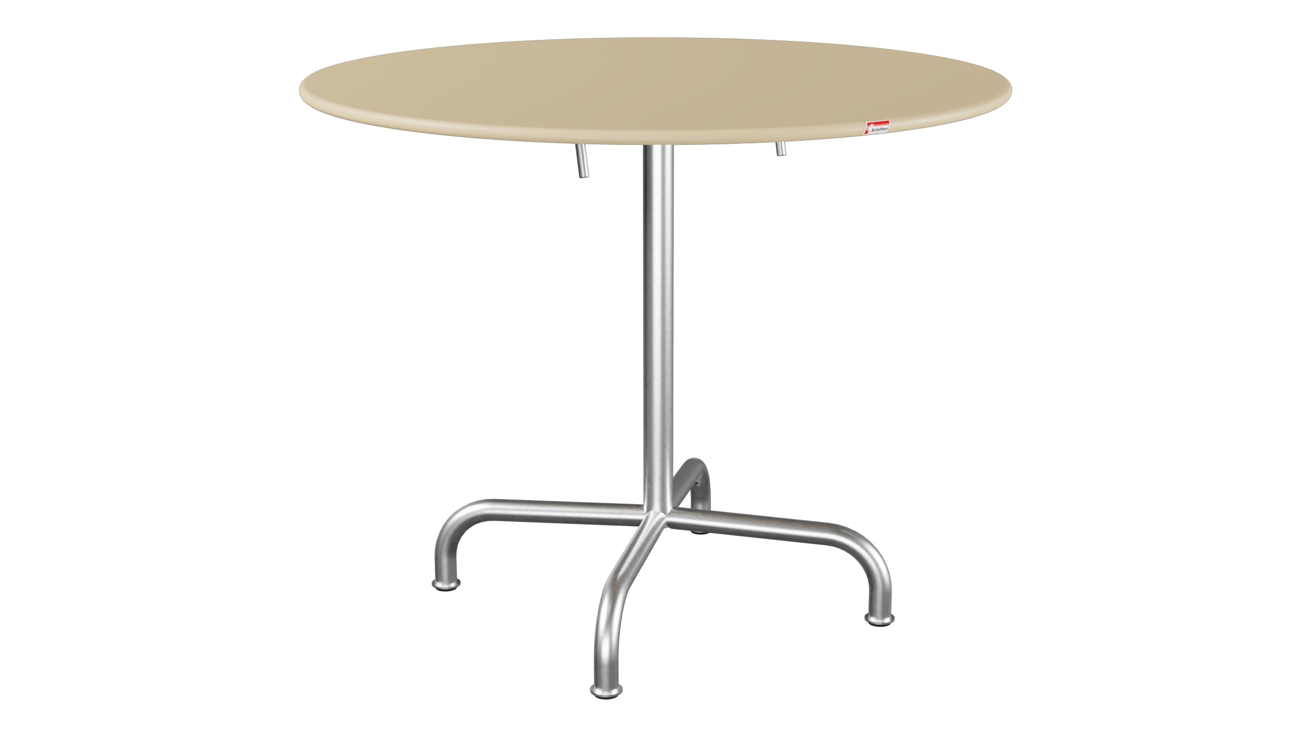 Rigi Metall-Gartentisch ø90 klappbar in Pastellbraun präsentiert im Onlineshop von KAQTU Design AG. Gartentisch ist von Schaffner