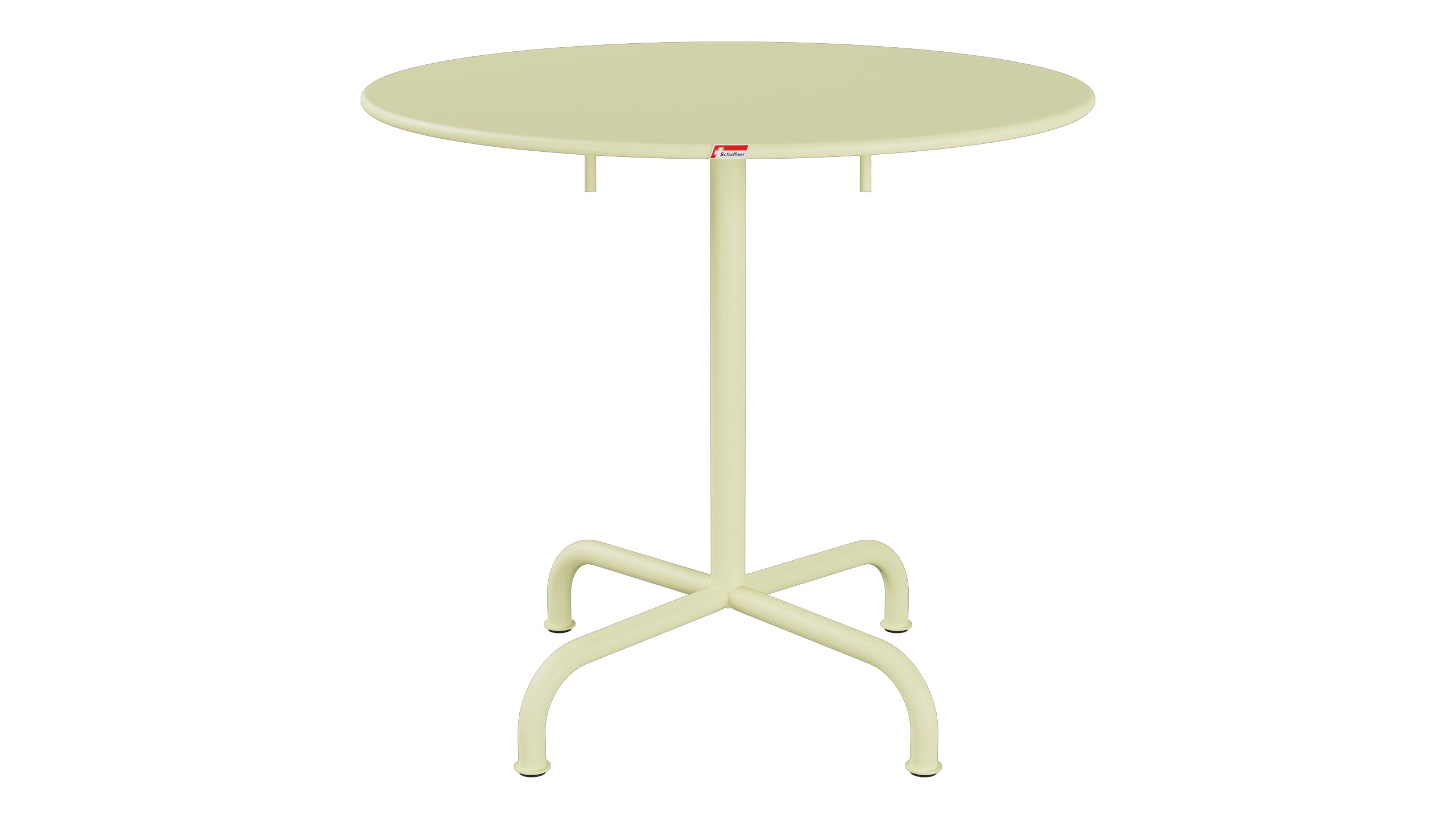 Rigi Metall-Gartentisch ø80 klappbar in Buchsbaumgelb präsentiert im Onlineshop von KAQTU Design AG. Gartentisch ist von Schaffner