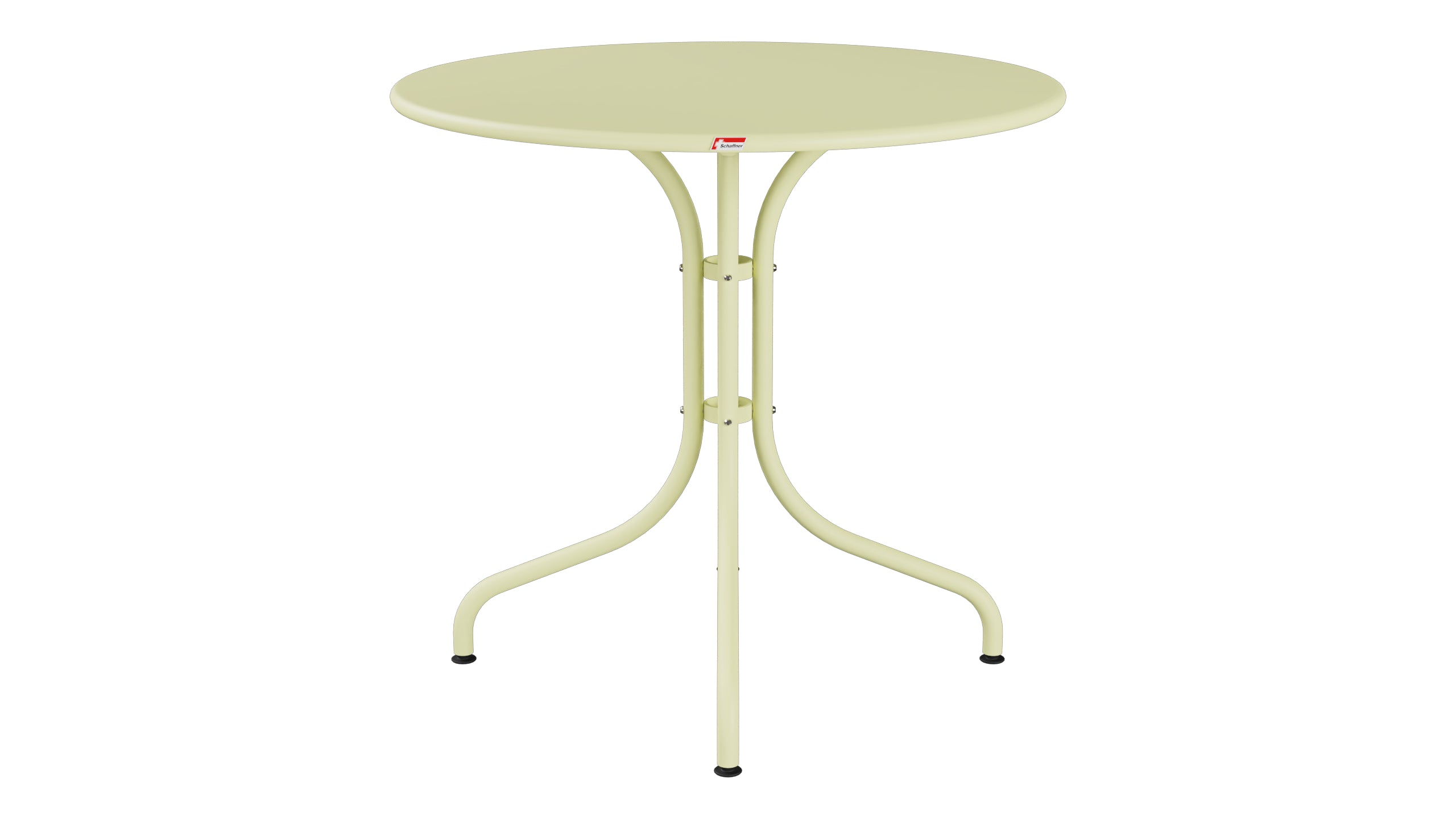 St. Moritz Metall-Gartentisch ø80 in Buchsbaumgelb präsentiert im Onlineshop von KAQTU Design AG. Gartentisch ist von Schaffner