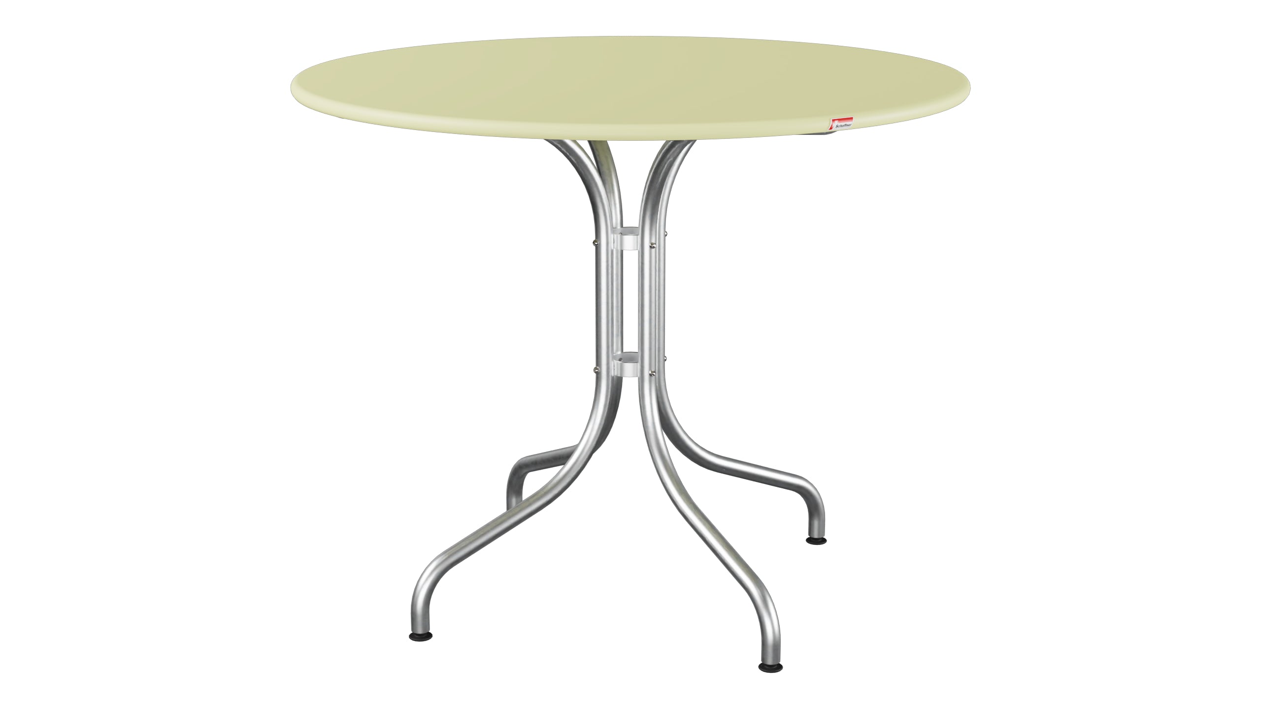 St. Moritz Metall-Gartentisch ø90 in Buchsbaumgelb präsentiert im Onlineshop von KAQTU Design AG. Gartentisch ist von Schaffner