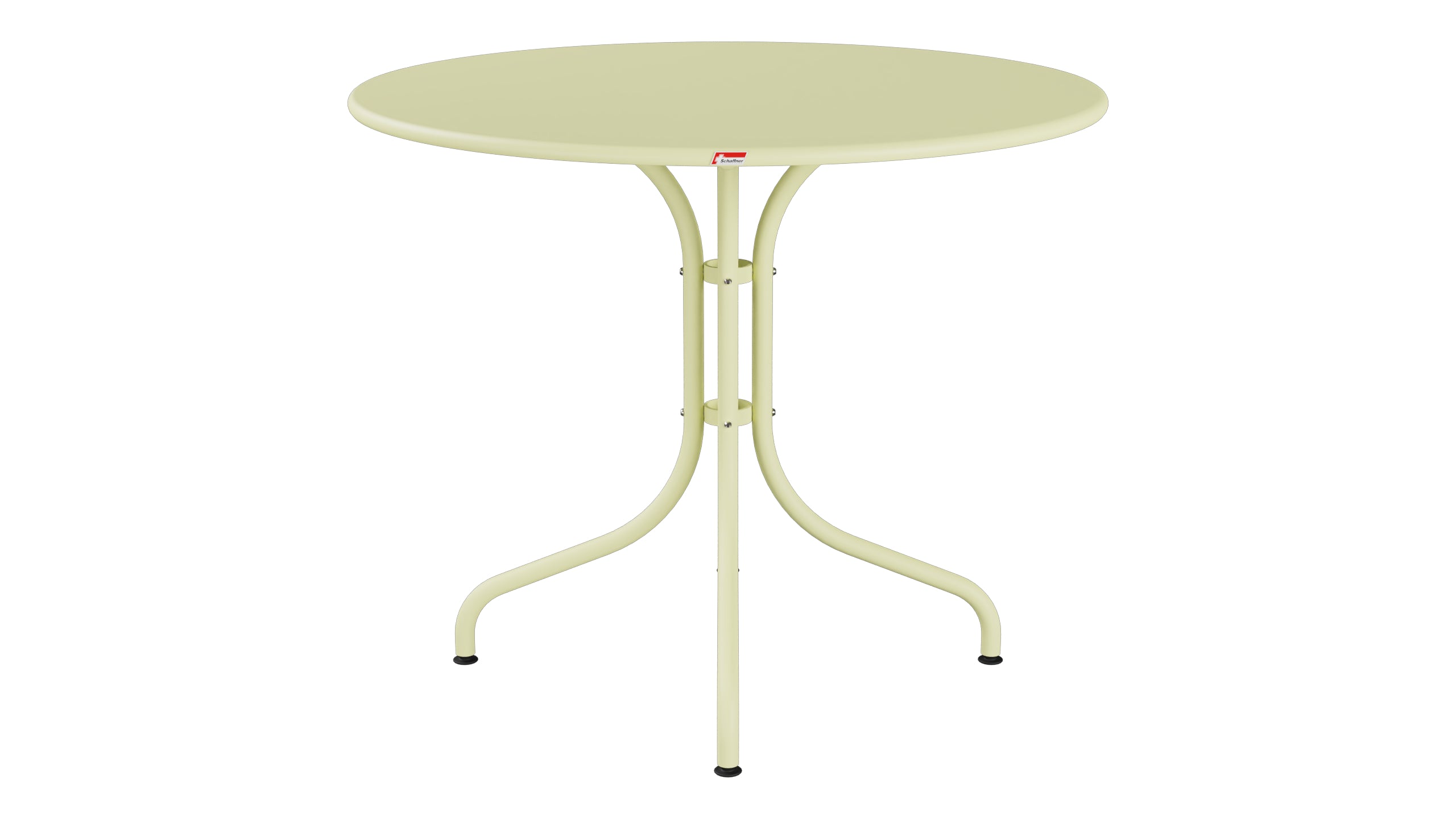 St. Moritz Metall-Gartentisch ø90 in Buchsbaumgelb präsentiert im Onlineshop von KAQTU Design AG. Gartentisch ist von Schaffner