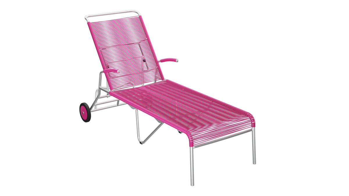 Säntis Spaghetti-Rollenliege in Pink präsentiert im Onlineshop von KAQTU Design AG. Liegestuhl ist von Schaffner