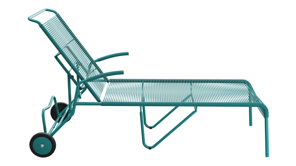 Säntis Spaghetti-Rollenliege in Kaliblau präsentiert im Onlineshop von KAQTU Design AG. Liegestuhl ist von Schaffner