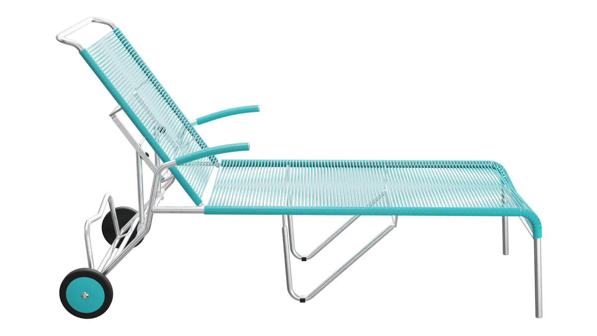 Säntis Spaghetti-Rollenliege in Türkis präsentiert im Onlineshop von KAQTU Design AG. Liegestuhl ist von Schaffner