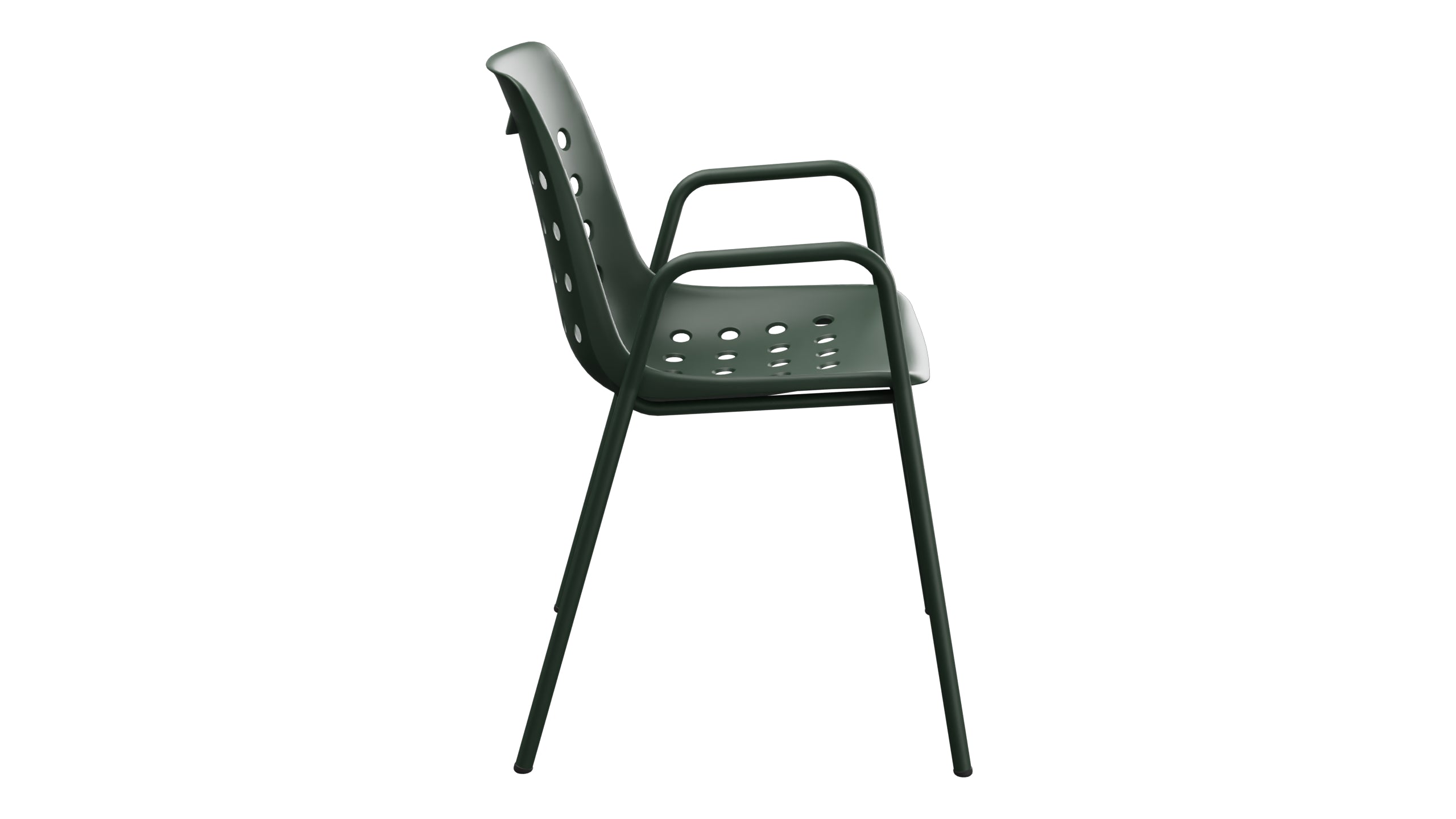 Bermuda Schalen-Gartenstuhl mit Armlehne rund in Tannengrün präsentiert im Onlineshop von KAQTU Design AG. Gartenstuhl mit Armlehnen ist von Schaffner