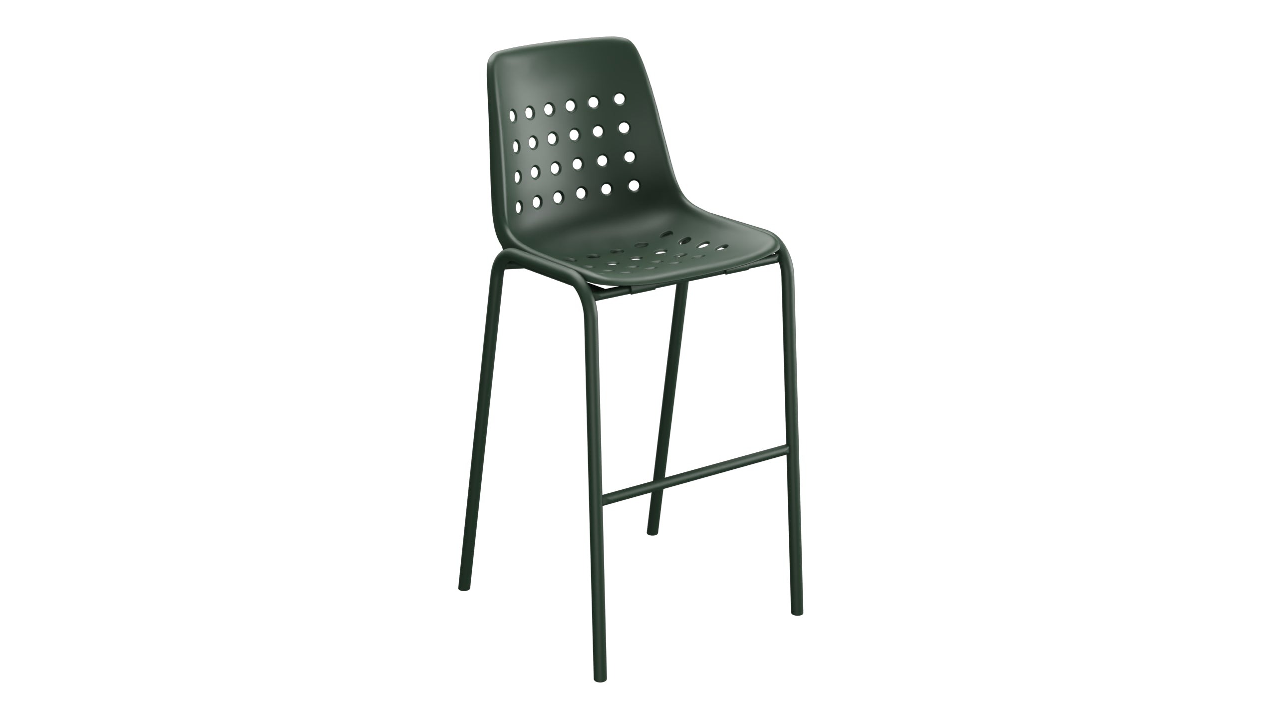 Bermuda Schalen-Barstuhl ohne Armlehne in Tannengrün präsentiert im Onlineshop von KAQTU Design AG. Outdoor-Barstuhl ist von Schaffner
