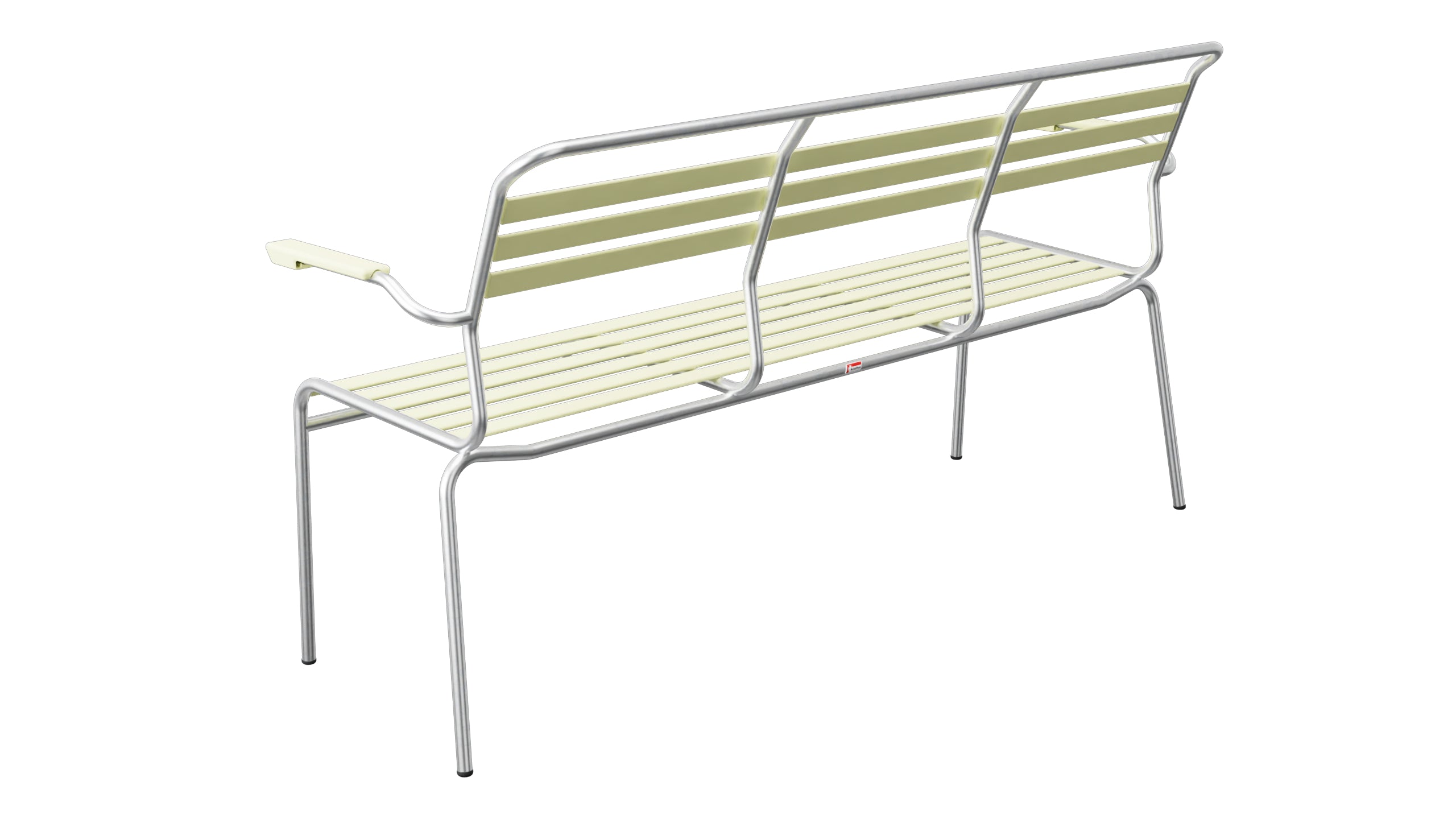 Säntis Lättli-3er Gartenbank mit Armlehne in Buchsbaumgelb präsentiert im Onlineshop von KAQTU Design AG. Gartenbank ist von Schaffner