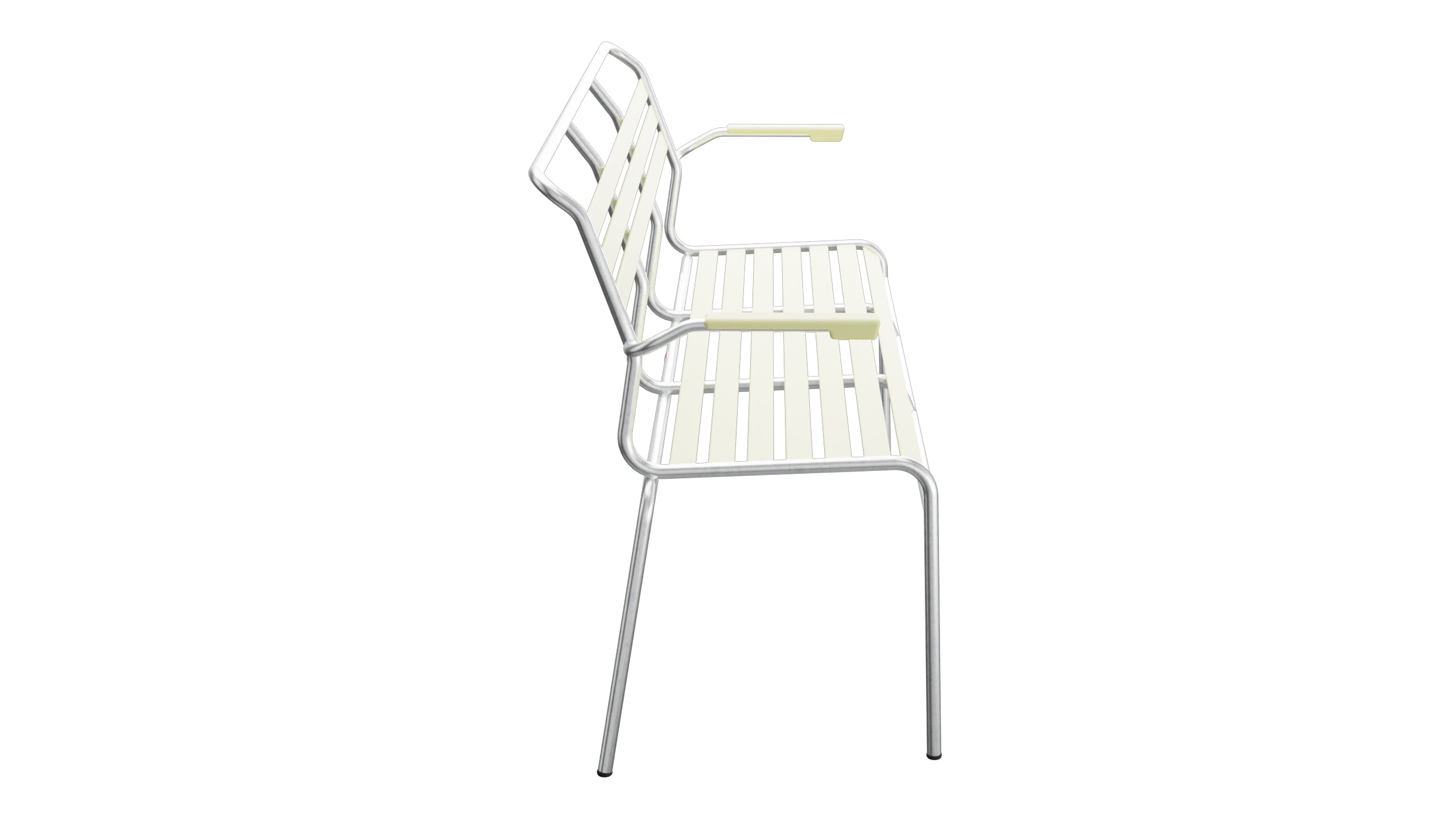 Säntis Lättli-3er Gartenbank mit Armlehne in Buchsbaumgelb präsentiert im Onlineshop von KAQTU Design AG. Gartenbank ist von Schaffner