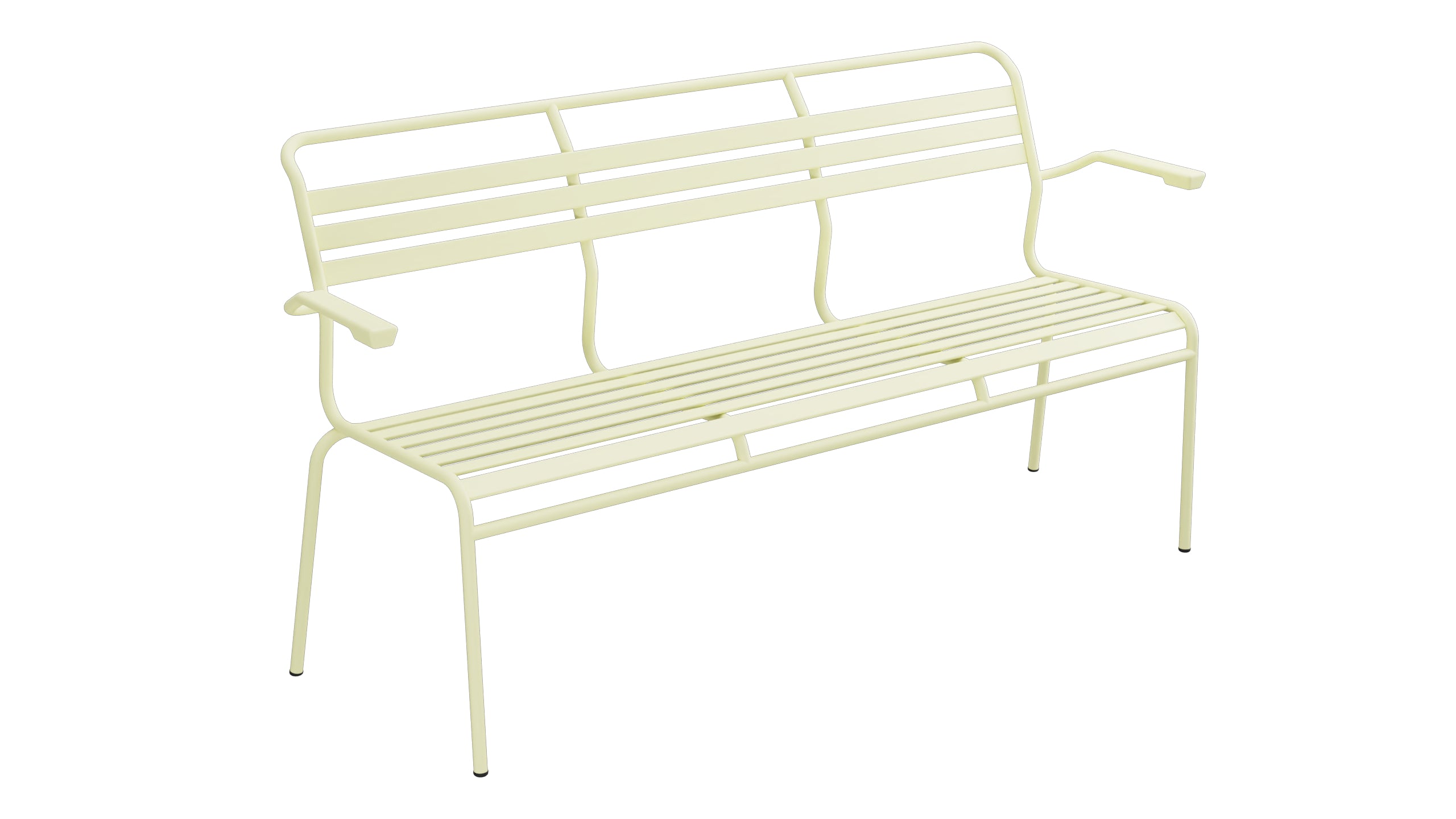Säntis Lättli-3er Gartenbank mit Armlehne in Buchsbaumgelb präsentiert im Onlineshop von KAQTU Design AG. Gartenbank ist von Schaffner