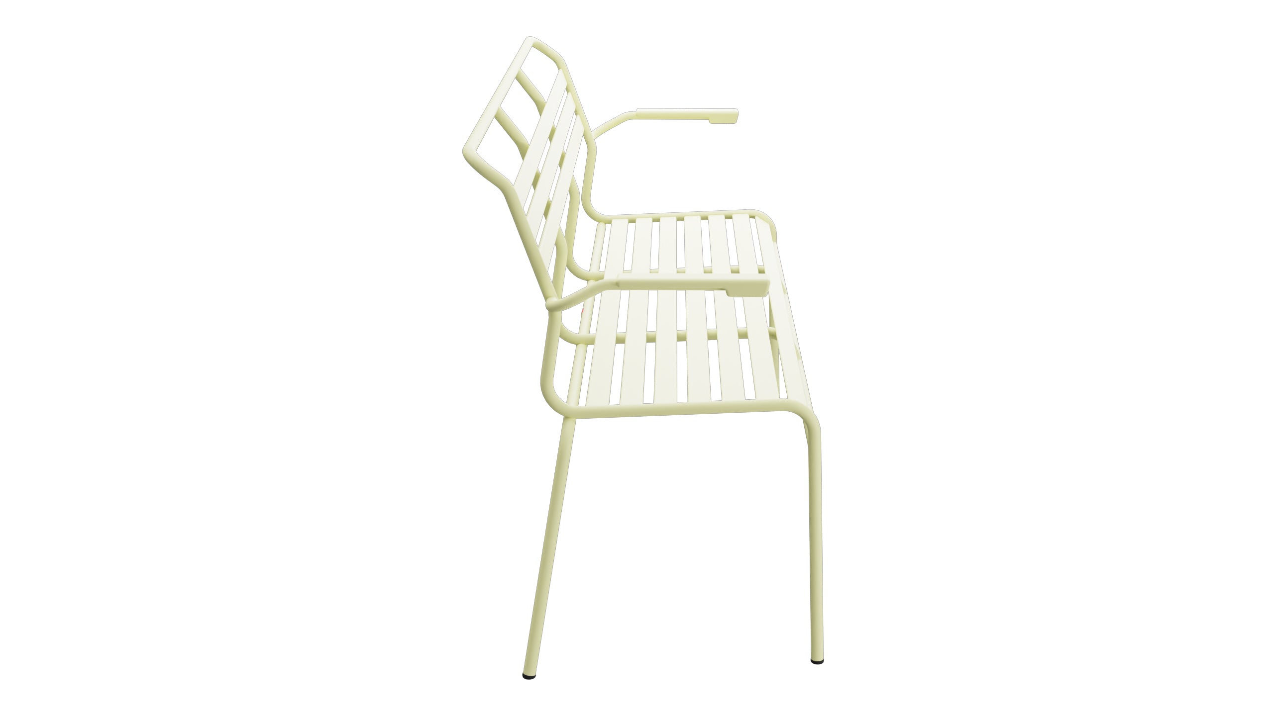 Säntis Lättli-3er Gartenbank mit Armlehne in Buchsbaumgelb präsentiert im Onlineshop von KAQTU Design AG. Gartenbank ist von Schaffner
