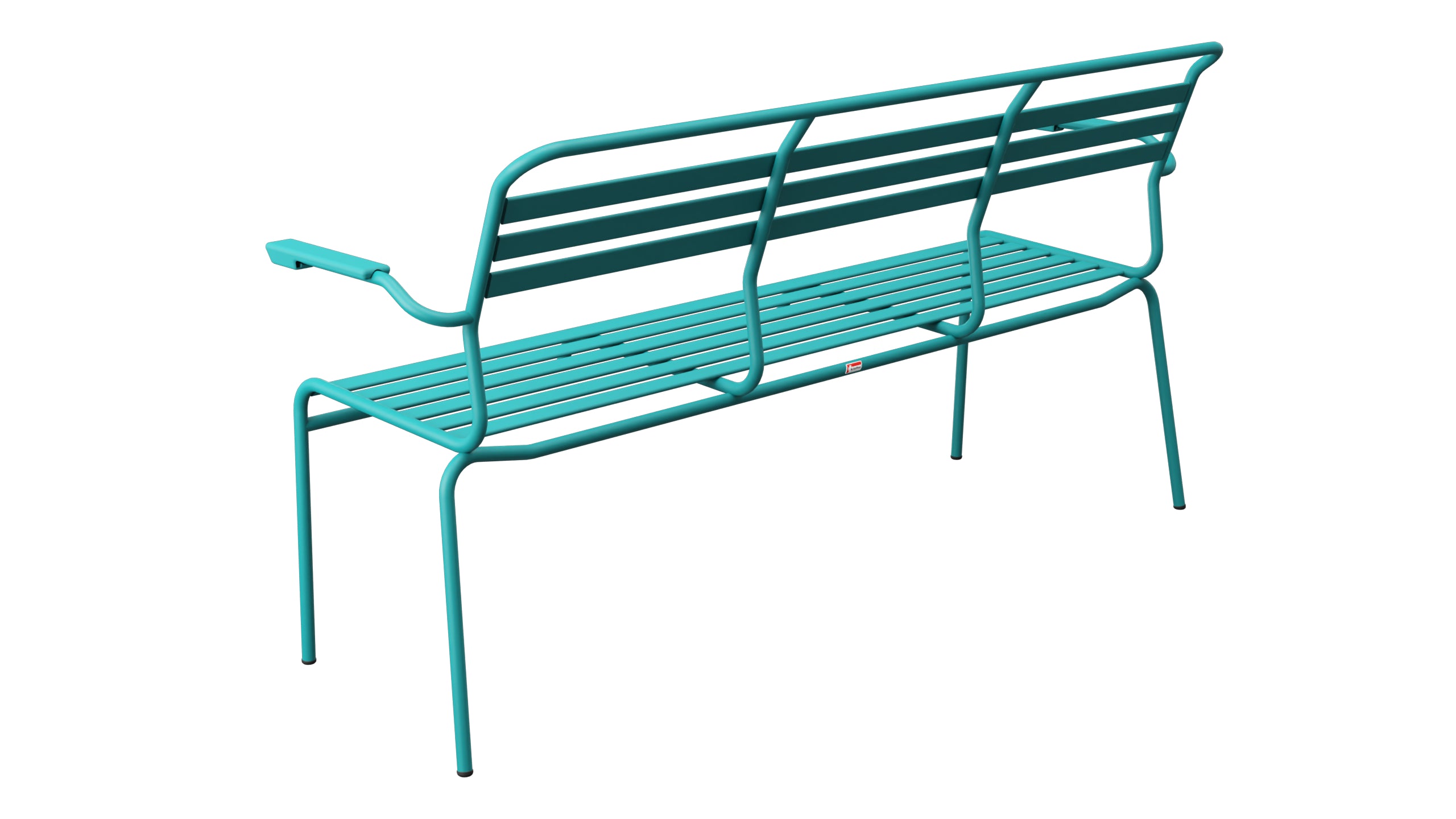Säntis Lättli-3er Gartenbank mit Armlehne in Kaliblau präsentiert im Onlineshop von KAQTU Design AG. Gartenbank ist von Schaffner