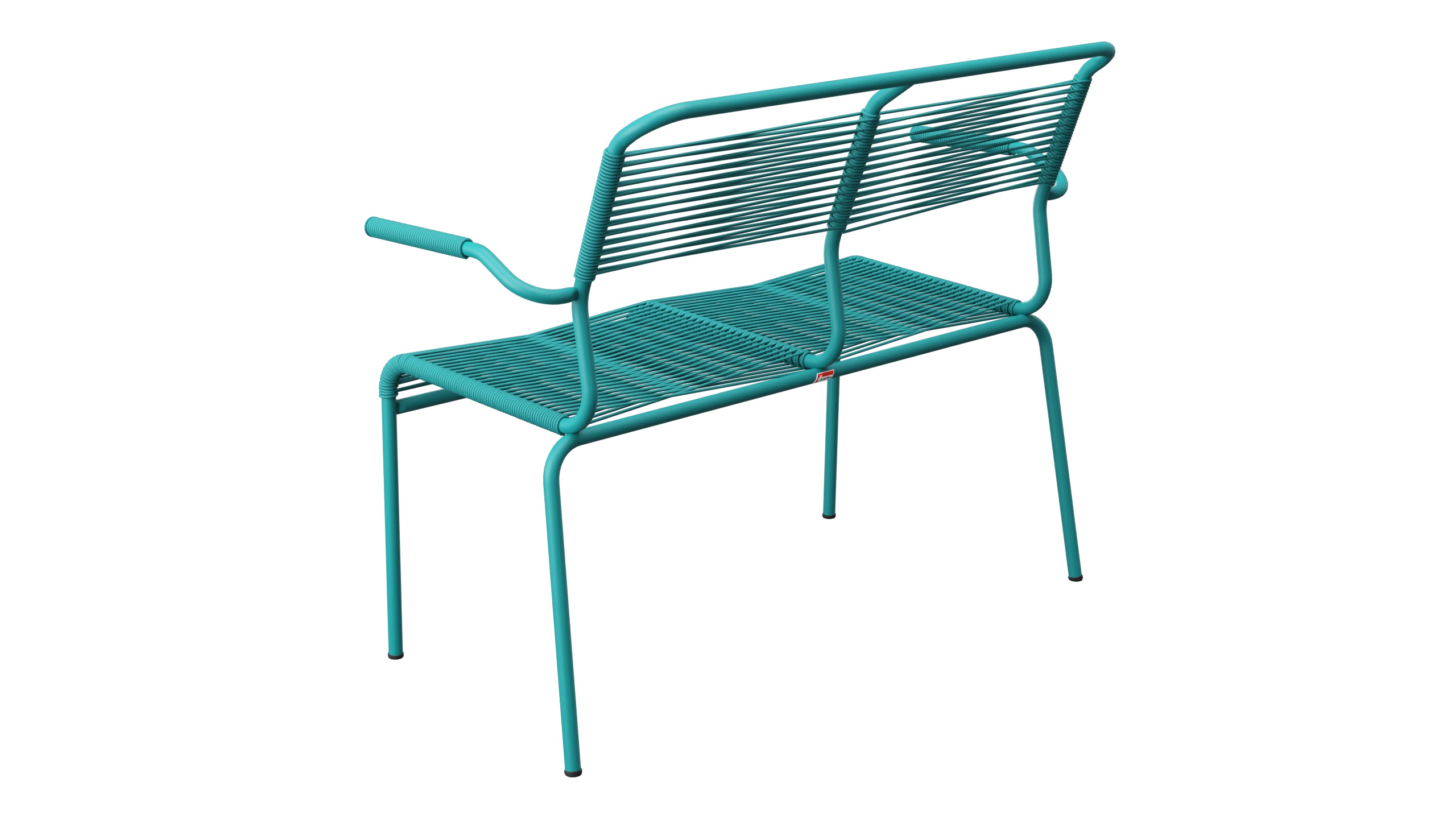 Säntis Spaghetti-2er Gartenbank mit Armlehne in Kaliblau präsentiert im Onlineshop von KAQTU Design AG. Gartenbank ist von Schaffner