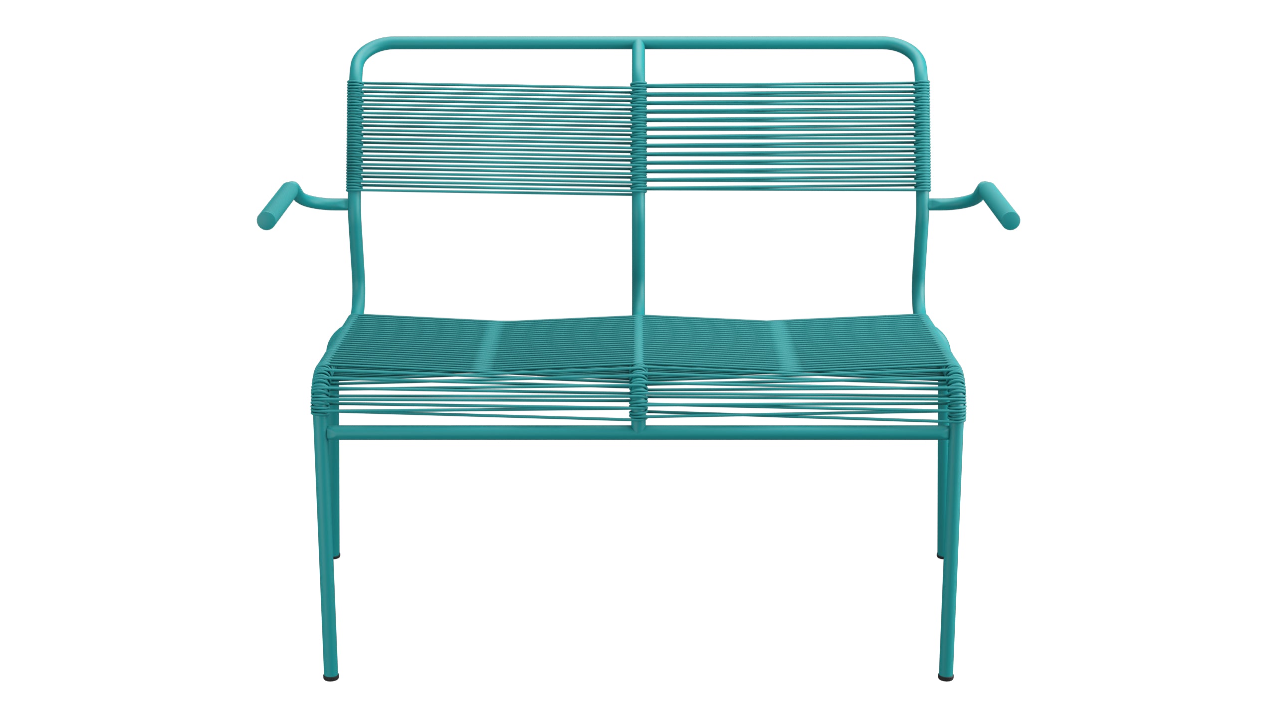Säntis Spaghetti-2er Gartenbank mit Armlehne in Kaliblau präsentiert im Onlineshop von KAQTU Design AG. Gartenbank ist von Schaffner
