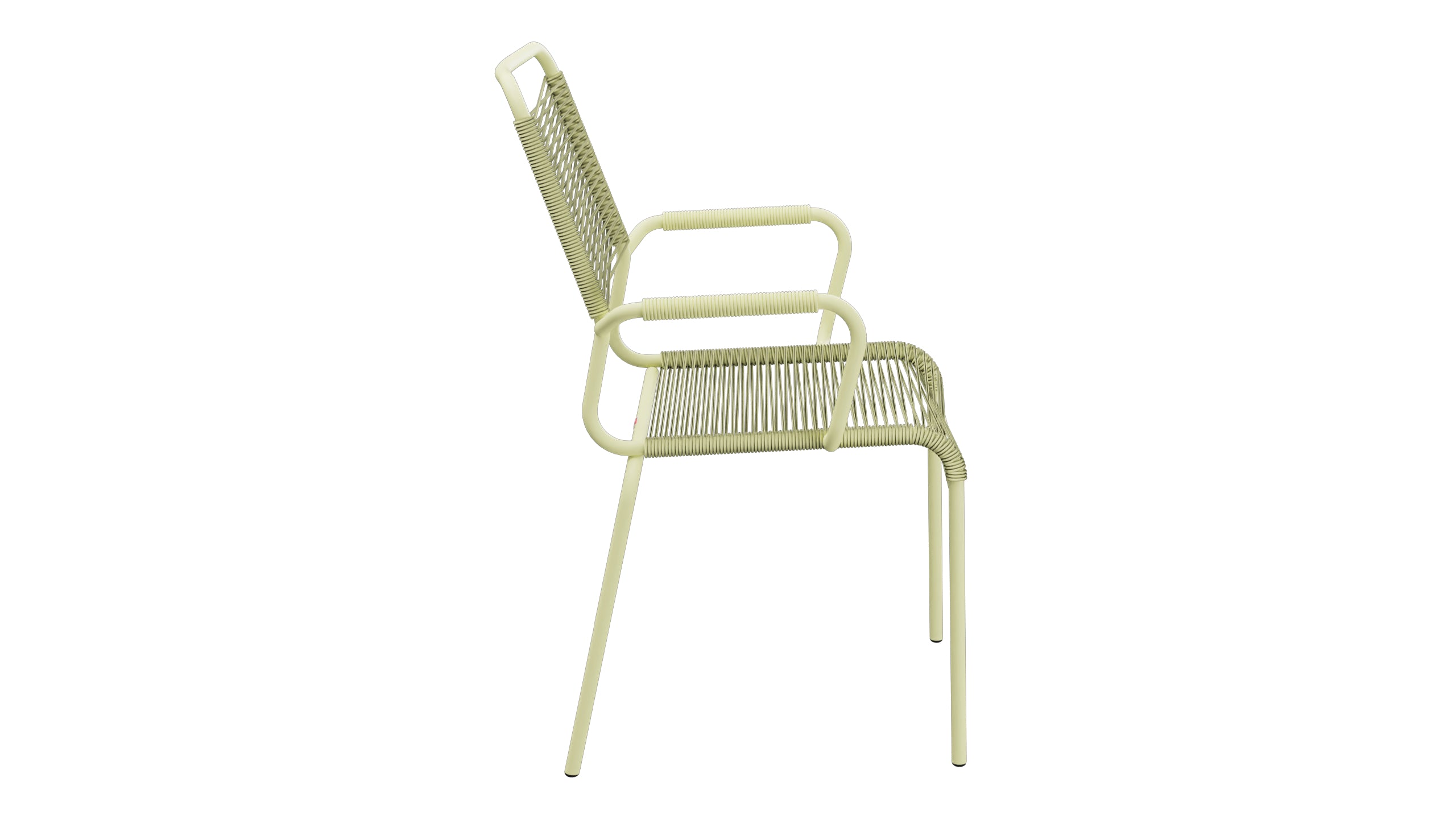 Rigi Spaghetti-Gartenstuhl mit Armlehne Comfort in Buchsbaumgelb präsentiert im Onlineshop von KAQTU Design AG. Gartenstuhl mit Armlehnen ist von Schaffner