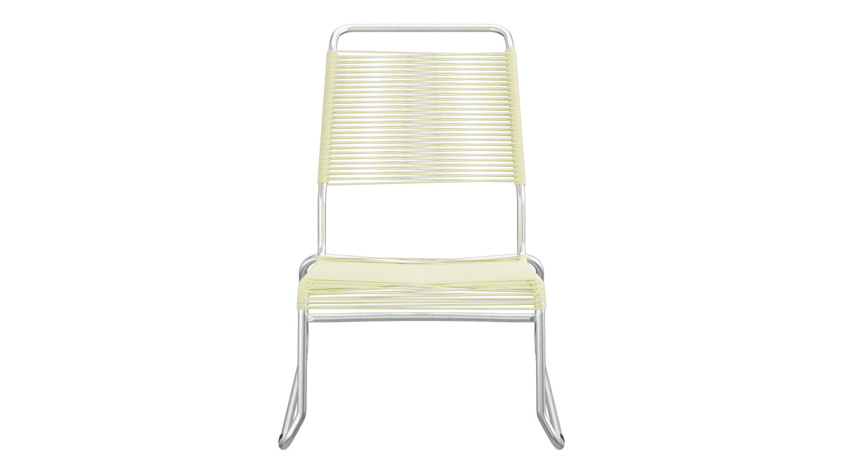 Säntis Spaghetti-Lounger ohne Armlehne Hochlehner Kufen in Buchsbaumgelb präsentiert im Onlineshop von KAQTU Design AG. Outdoor-Sessel ist von Schaffner