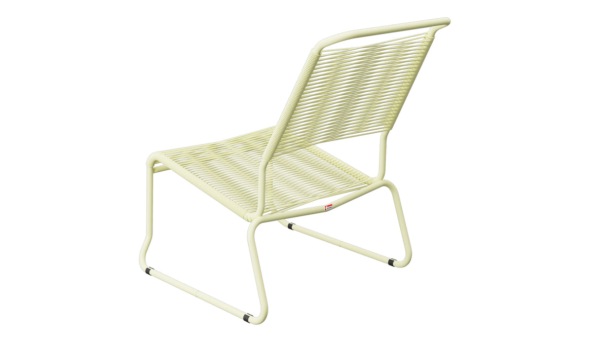 Säntis Spaghetti-Lounger ohne Armlehne Hochlehner Kufen in Buchsbaumgelb präsentiert im Onlineshop von KAQTU Design AG. Outdoor-Sessel ist von Schaffner