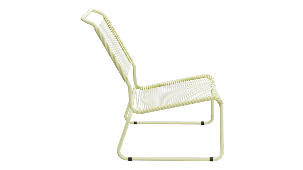 Säntis Spaghetti-Lounger ohne Armlehne Hochlehner Kufen in Buchsbaumgelb präsentiert im Onlineshop von KAQTU Design AG. Outdoor-Sessel ist von Schaffner
