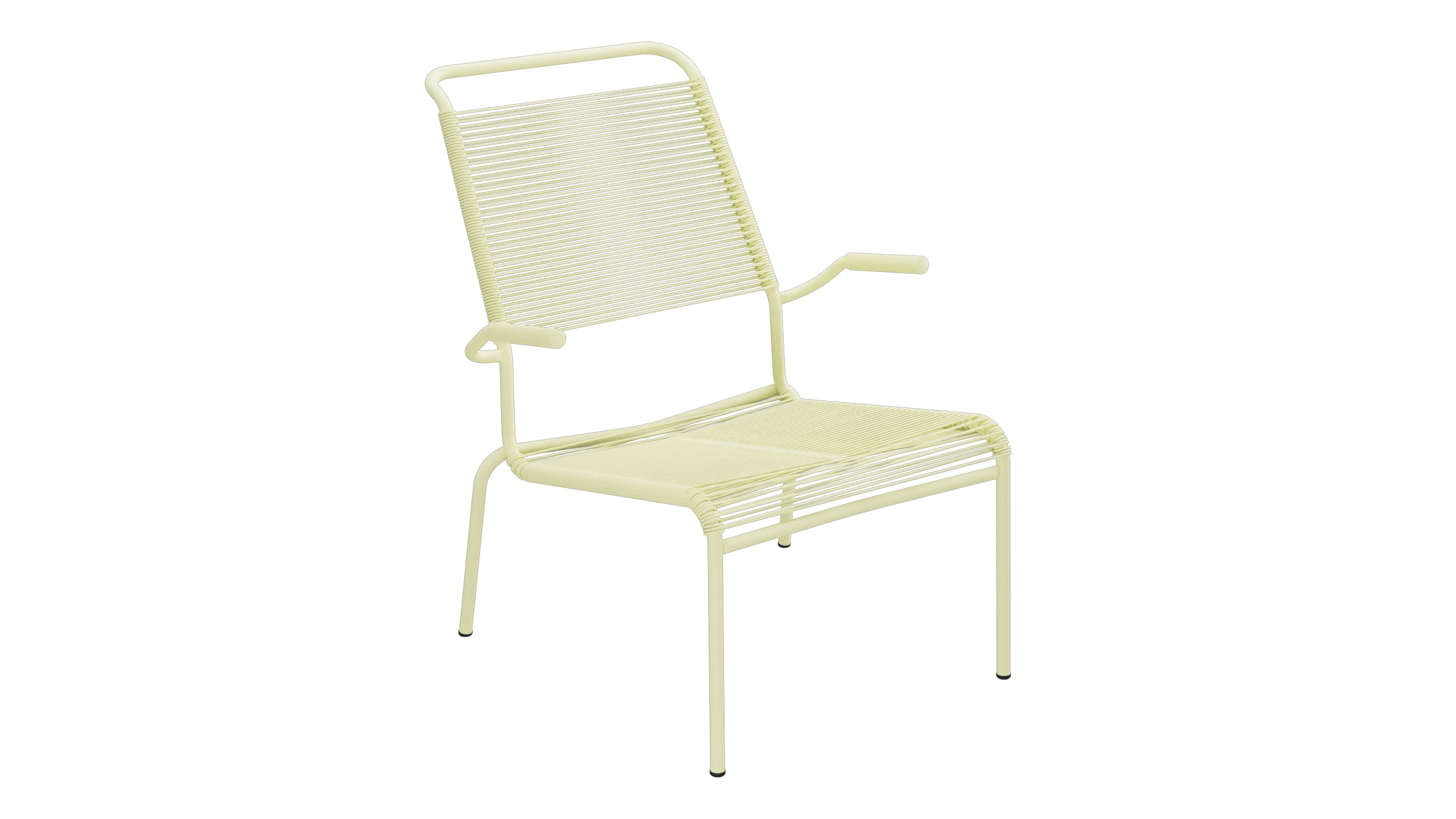 Säntis Lounger Spaghetti mit Armlehne Hochlehner in Buchsbaumgelb präsentiert im Onlineshop von KAQTU Design AG. Outdoor-Sessel mit Armlehnen ist von Schaffner