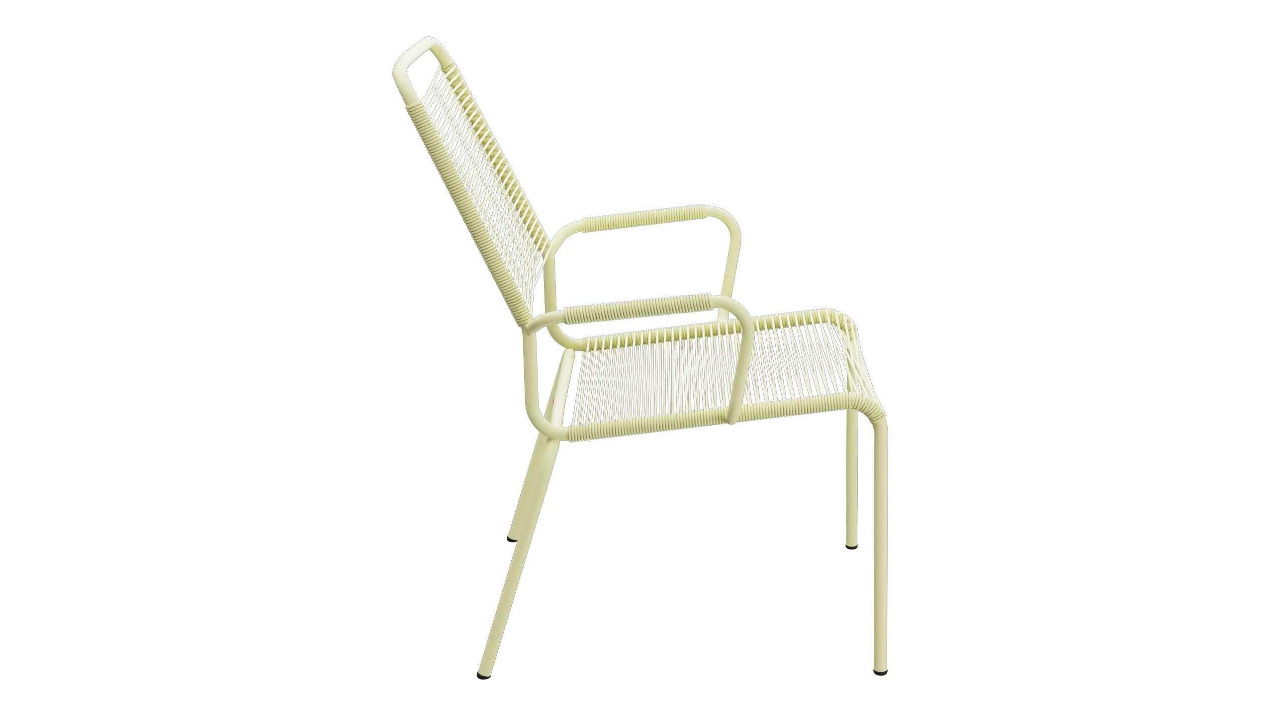 Rigi Spaghetti-Salonsessel mit Armlehne in Buchsbaumgelb präsentiert im Onlineshop von KAQTU Design AG. Gartenstuhl mit Armlehnen ist von Schaffner