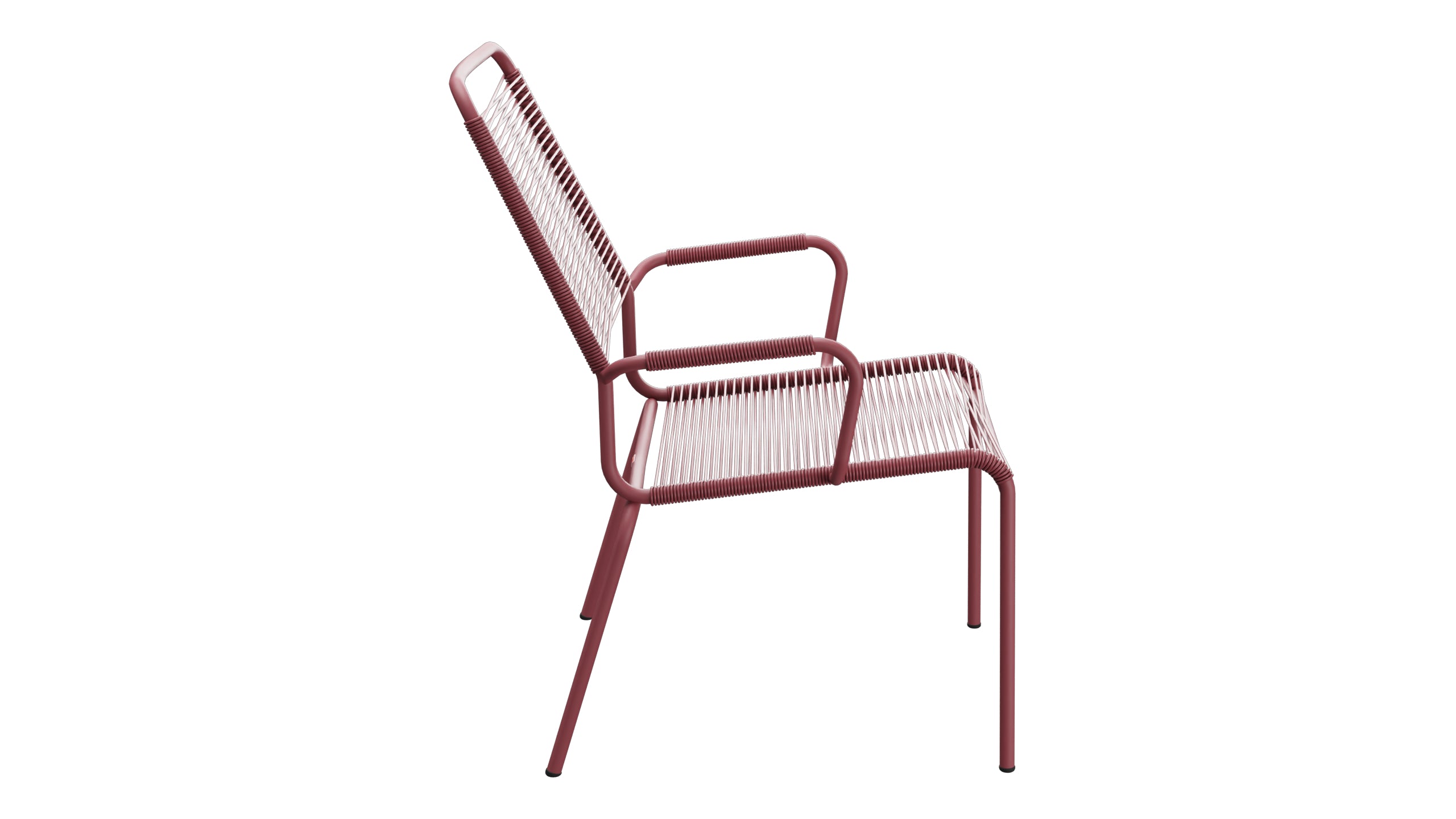 Rigi Spaghetti-Salonsessel mit Armlehne in Bordeaux präsentiert im Onlineshop von KAQTU Design AG. Gartenstuhl mit Armlehnen ist von Schaffner