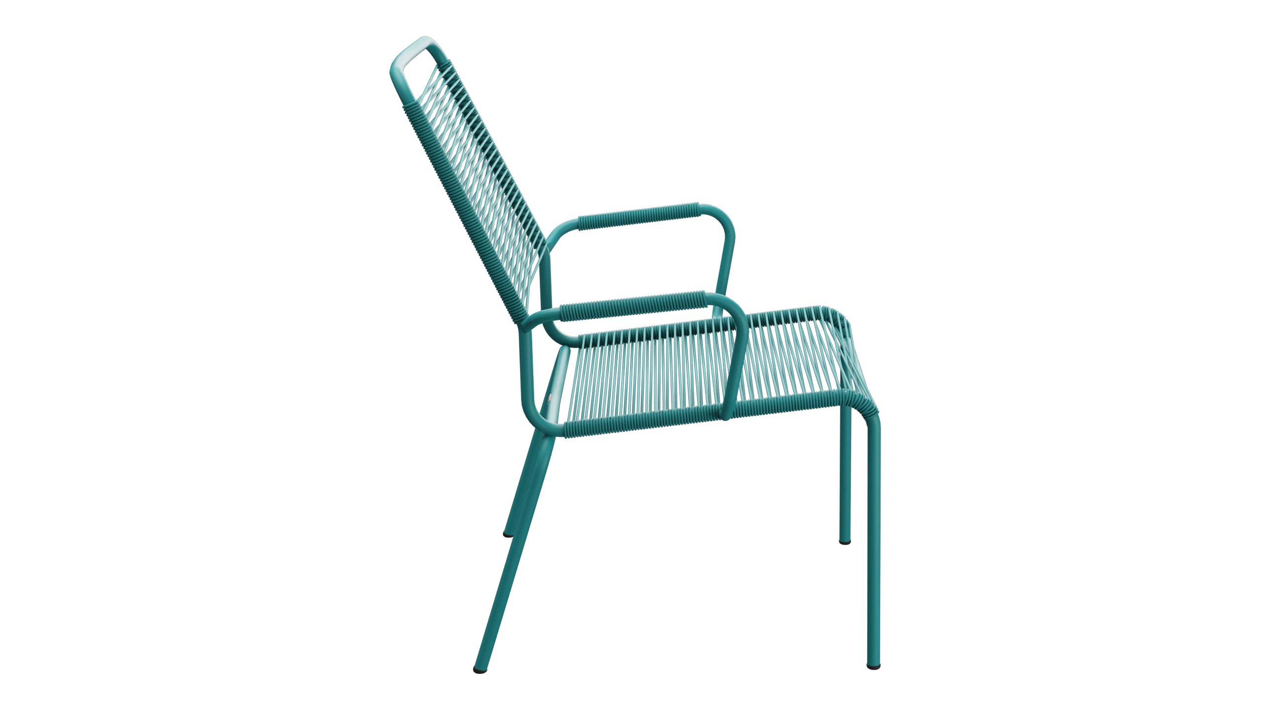 Rigi Spaghetti-Salonsessel mit Armlehne in Kaliblau präsentiert im Onlineshop von KAQTU Design AG. Gartenstuhl mit Armlehnen ist von Schaffner