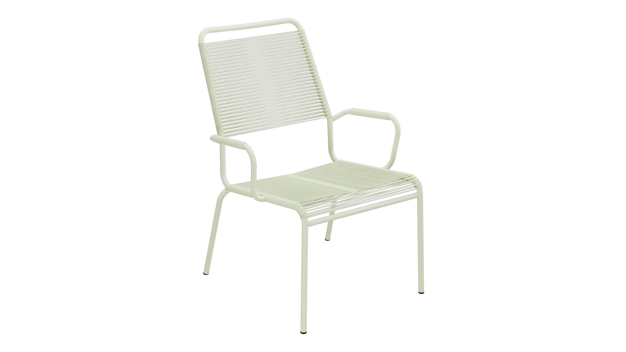 Rigi Spaghetti-Salonsessel mit Armlehne in Pastellgrün präsentiert im Onlineshop von KAQTU Design AG. Gartenstuhl mit Armlehnen ist von Schaffner