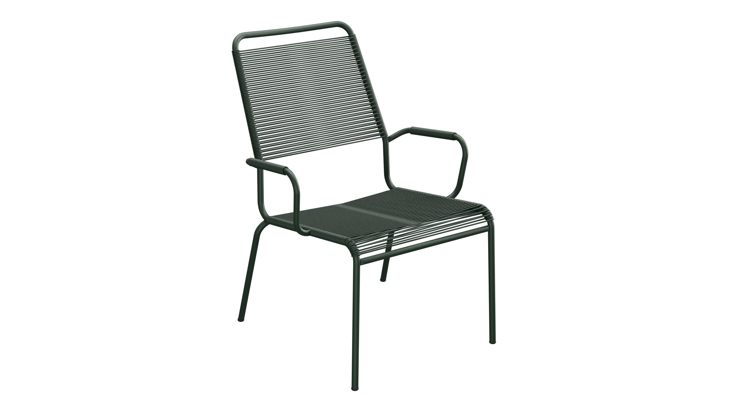 Rigi Spaghetti-Salonsessel mit Armlehne in Tannengrün präsentiert im Onlineshop von KAQTU Design AG. Gartenstuhl mit Armlehnen ist von Schaffner