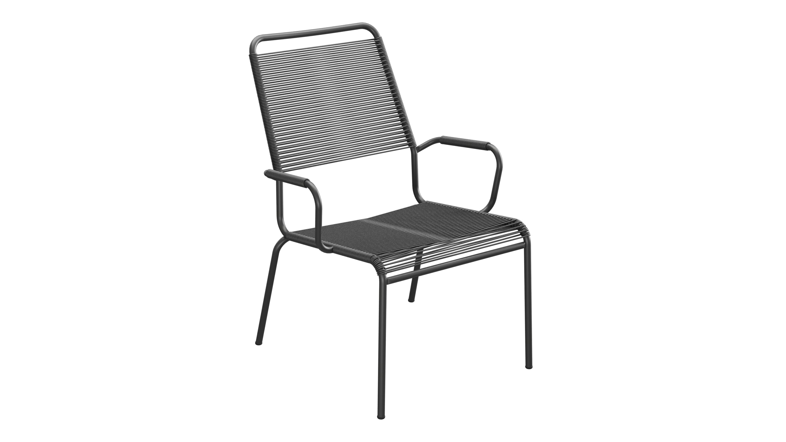Rigi Spaghetti-Salonsessel mit Armlehne in Anthrazit präsentiert im Onlineshop von KAQTU Design AG. Gartenstuhl mit Armlehnen ist von Schaffner