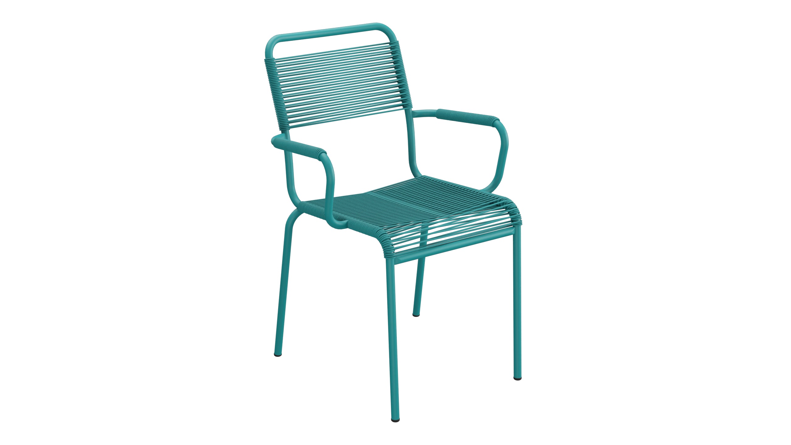 Rigi Spaghetti-Gartenstuhl mit Armlehne in Kaliblau präsentiert im Onlineshop von KAQTU Design AG. Gartenstuhl mit Armlehnen ist von Schaffner