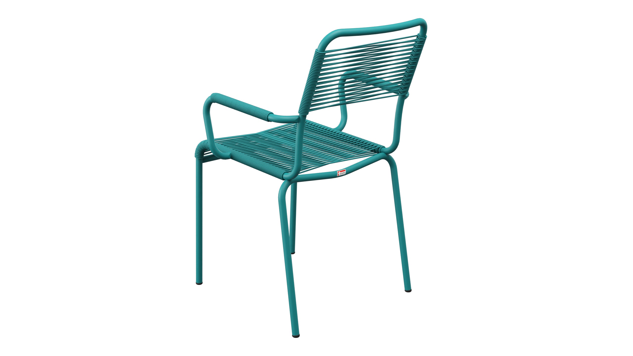 Rigi Spaghetti-Gartenstuhl mit Armlehne in Kaliblau präsentiert im Onlineshop von KAQTU Design AG. Gartenstuhl mit Armlehnen ist von Schaffner