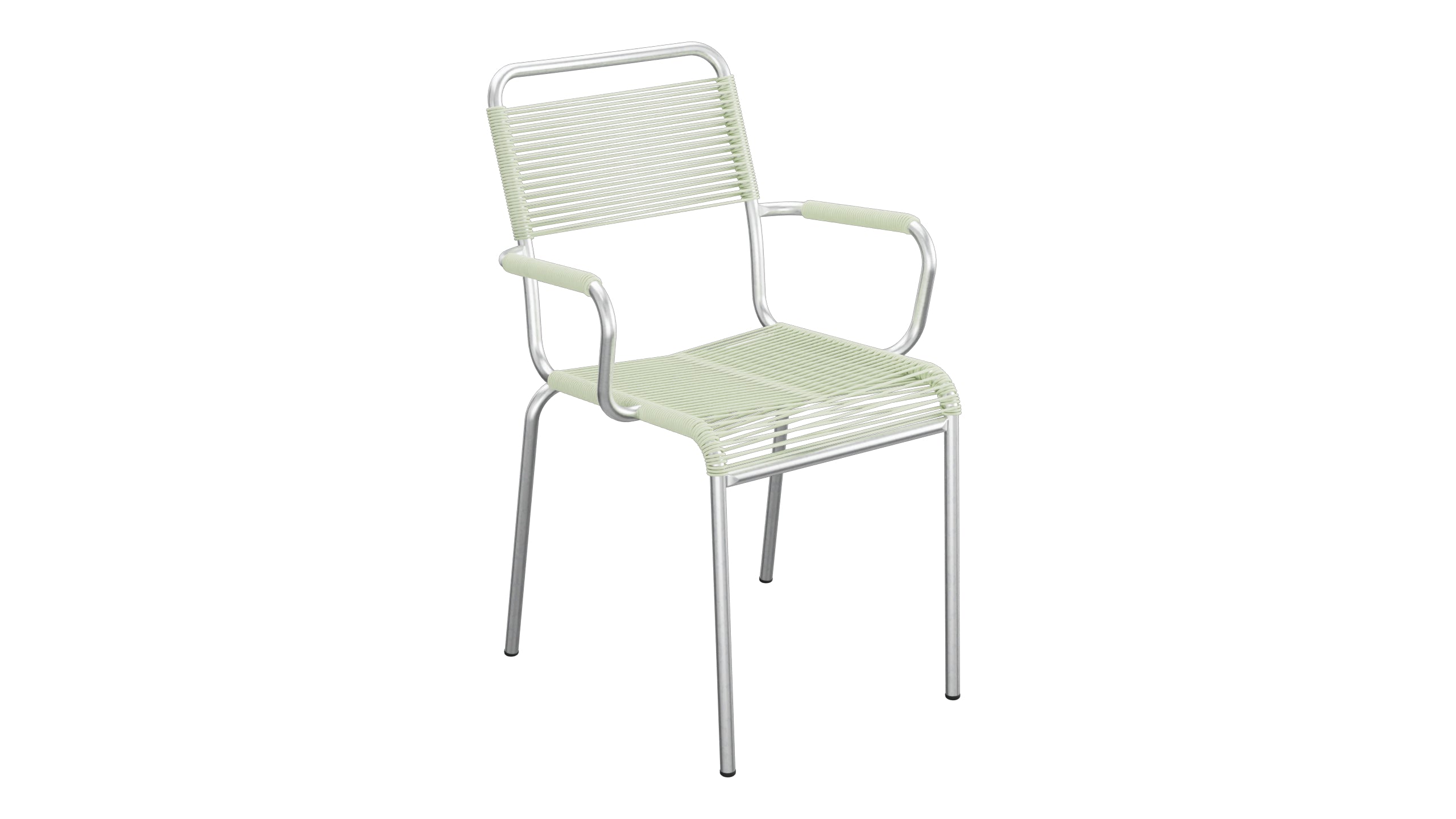 Rigi Spaghetti-Gartenstuhl mit Armlehne in Pastellgrün präsentiert im Onlineshop von KAQTU Design AG. Gartenstuhl mit Armlehnen ist von Schaffner